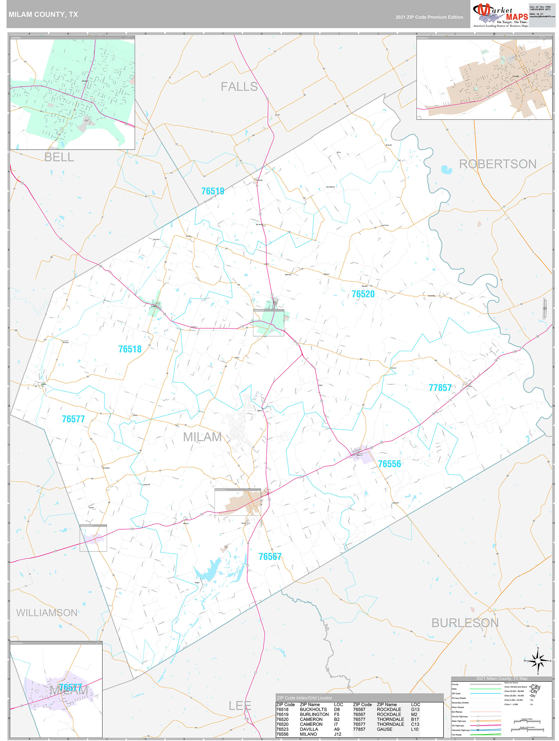 Milam County, TX Wall Map Premium Style by MarketMAPS - MapSales