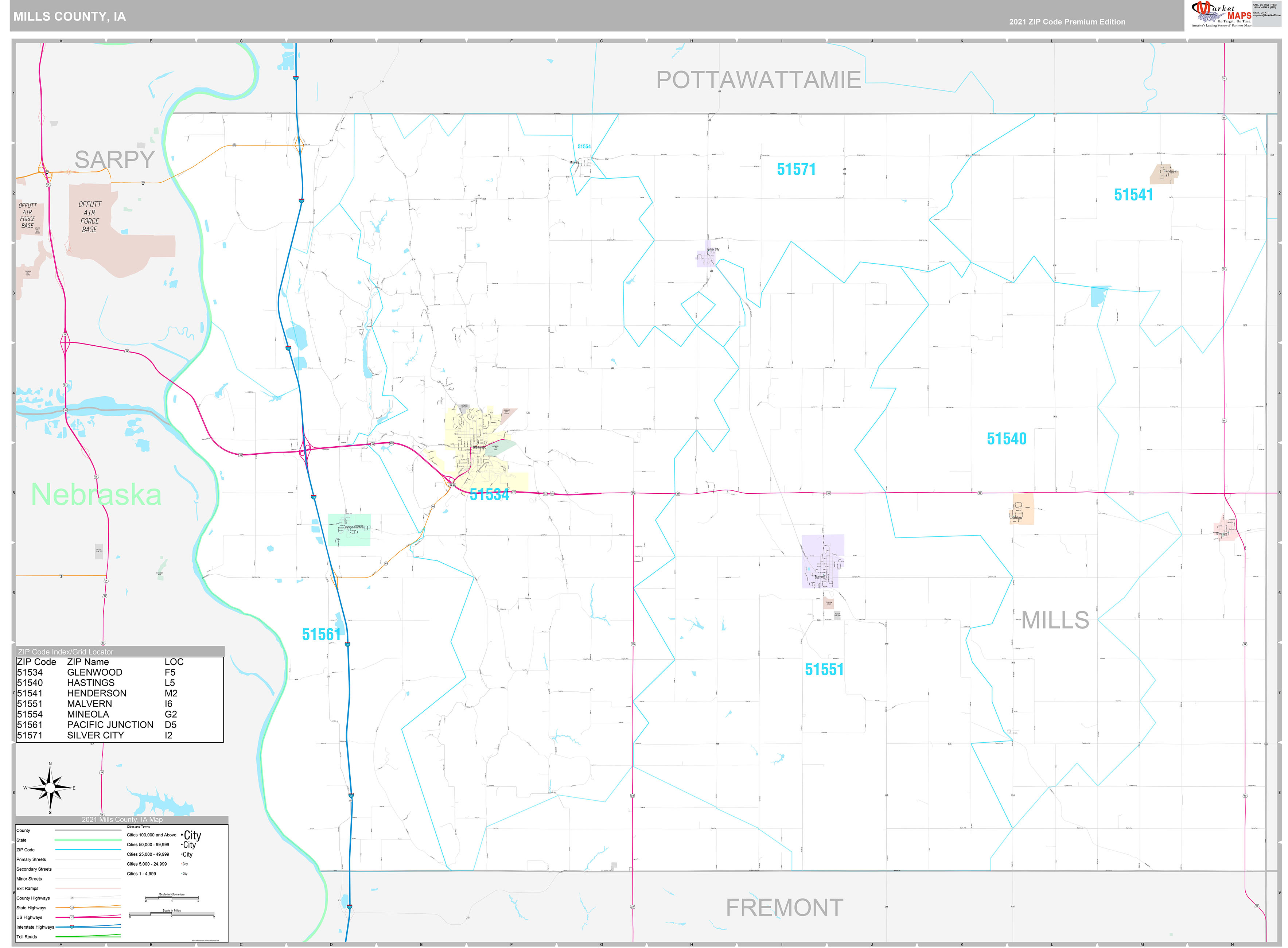 Mills County, IA Wall Map Premium Style by MarketMAPS MapSales