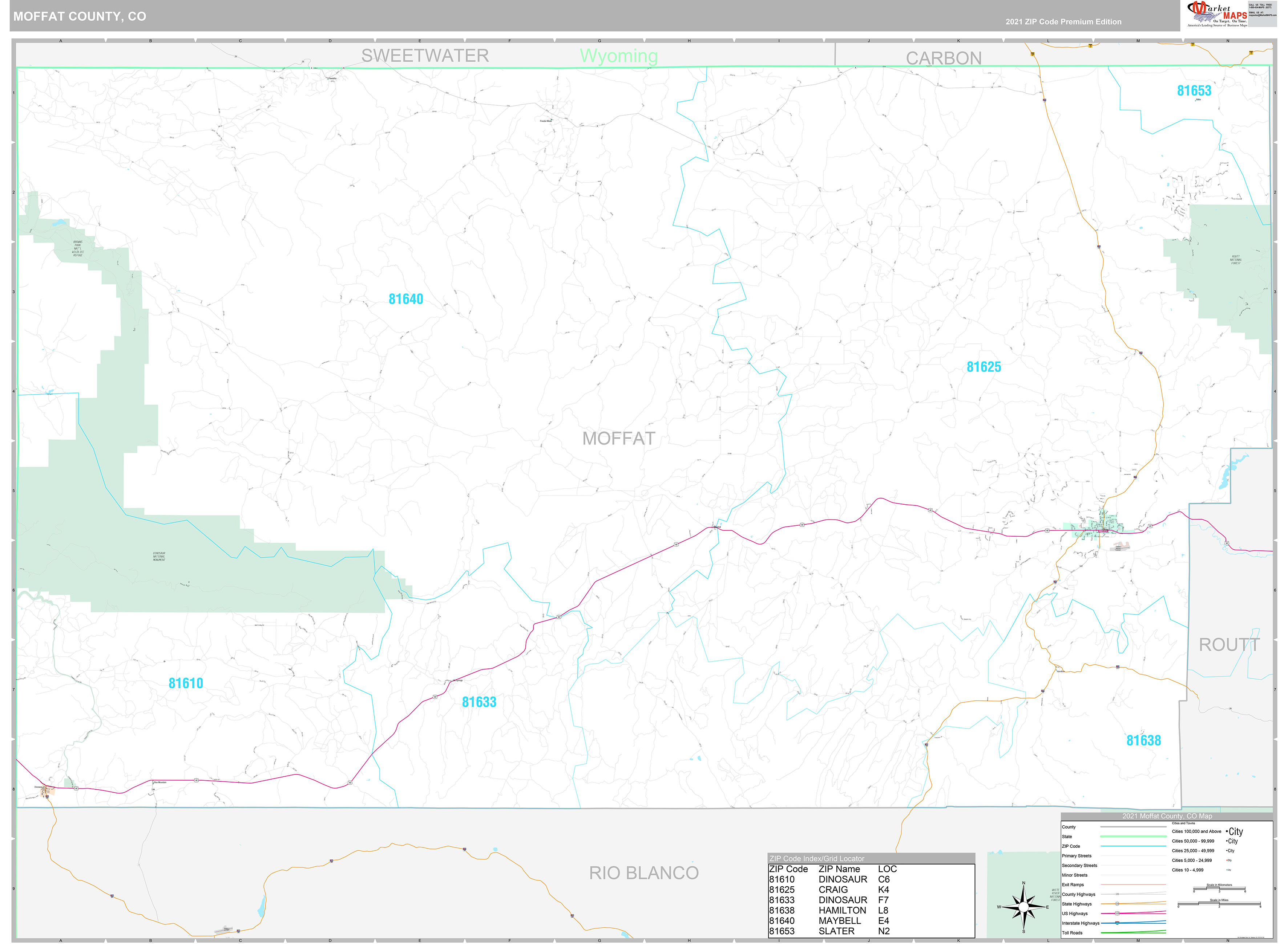 Moffat County, CO Wall Map Premium Style by MarketMAPS