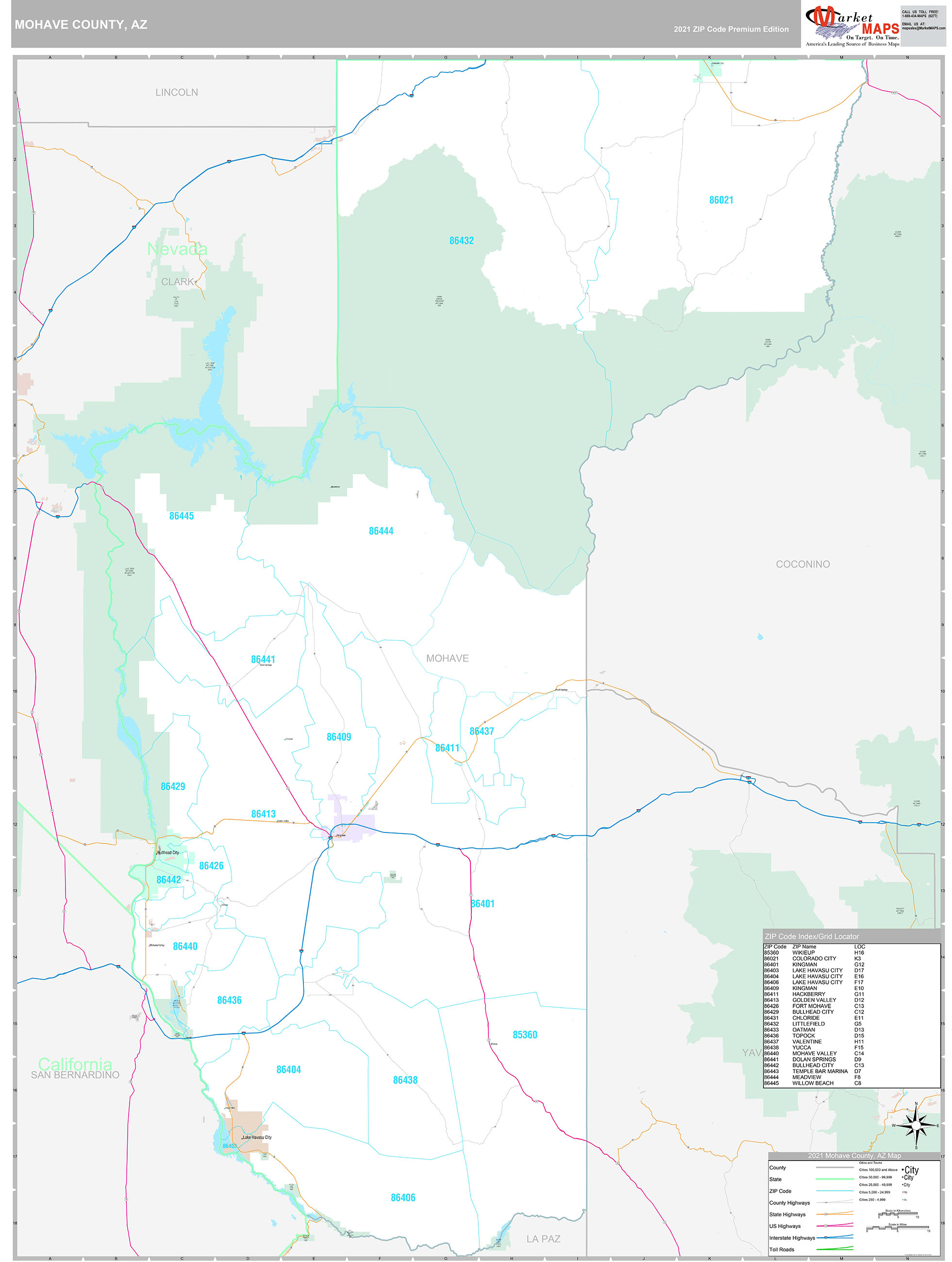 Mohave County, AZ Wall Map Premium Style by MarketMAPS