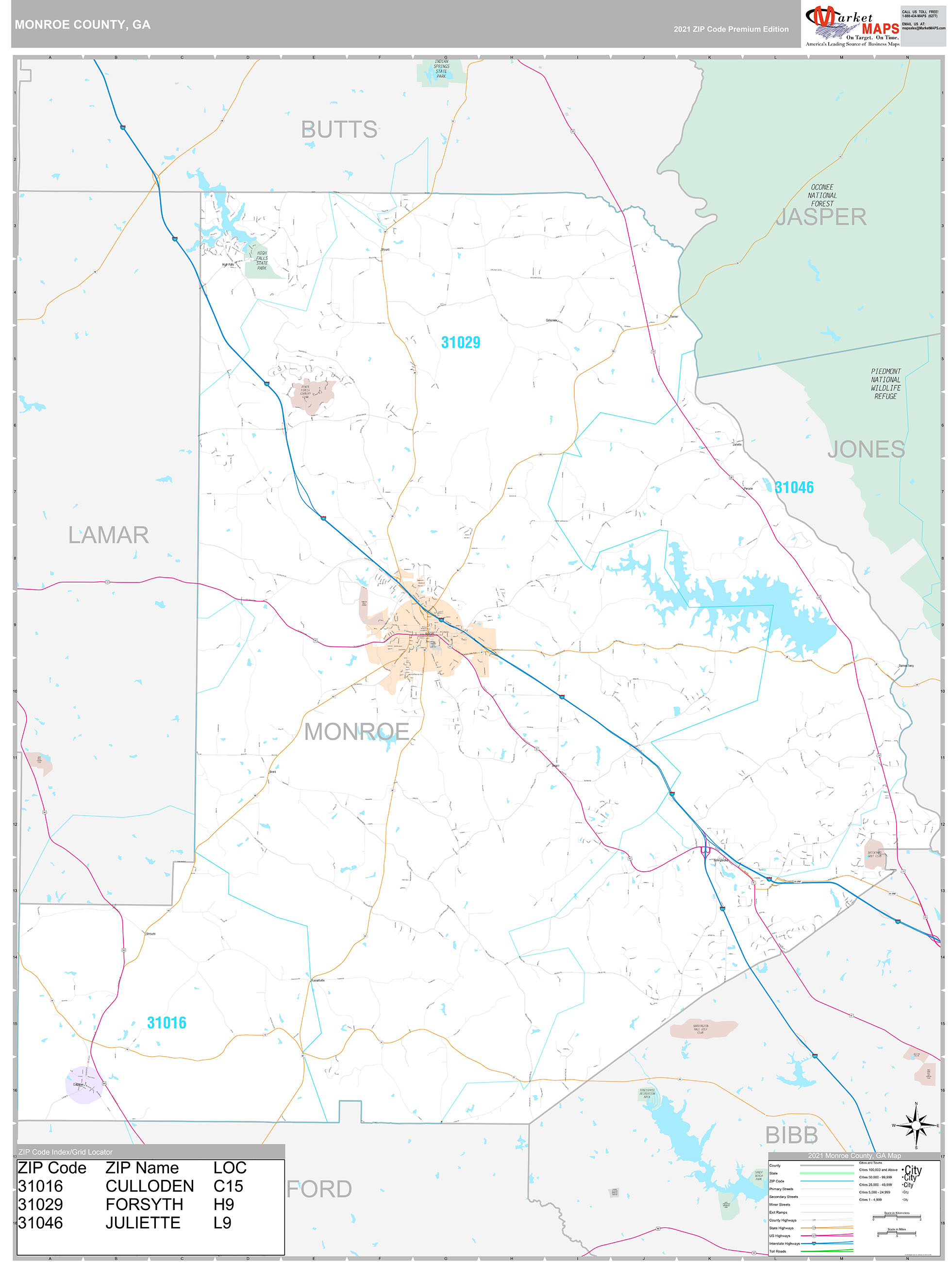 Monroe County, GA Wall Map Premium Style by MarketMAPS