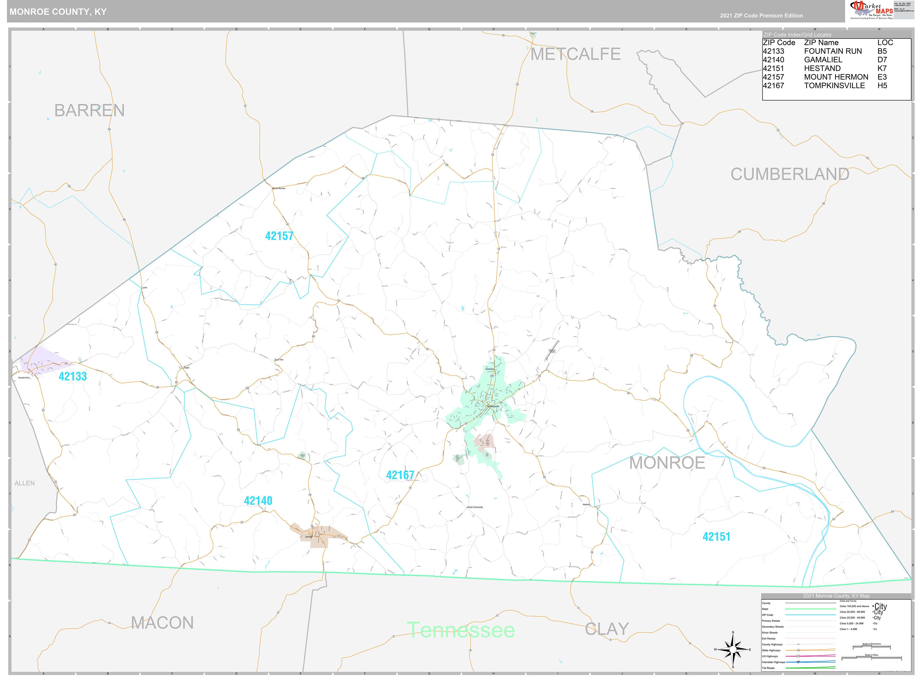 Monroe County, KY Wall Map Premium Style by MarketMAPS - MapSales