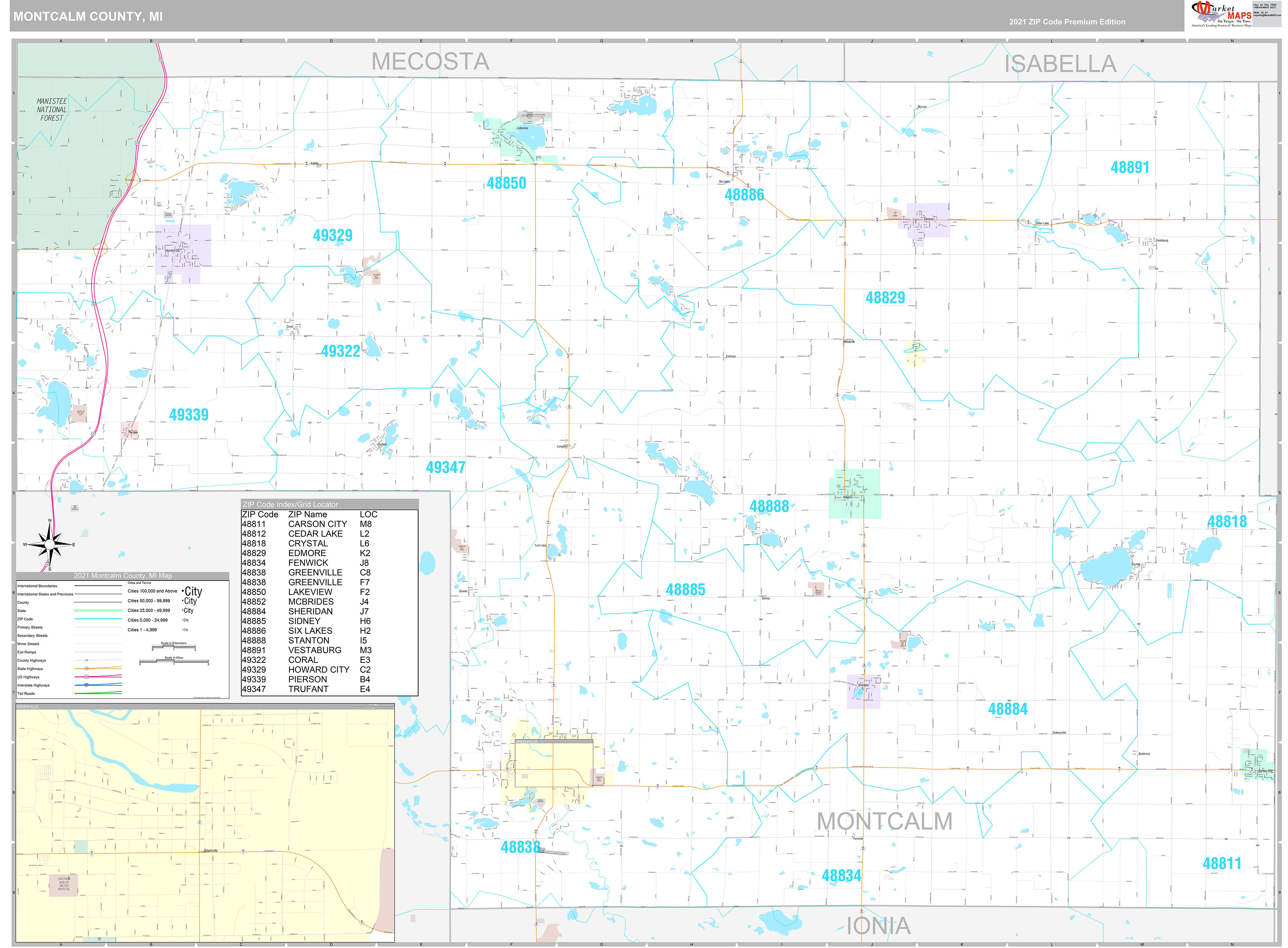 Montcalm County, MI Wall Map Premium Style by MarketMAPS