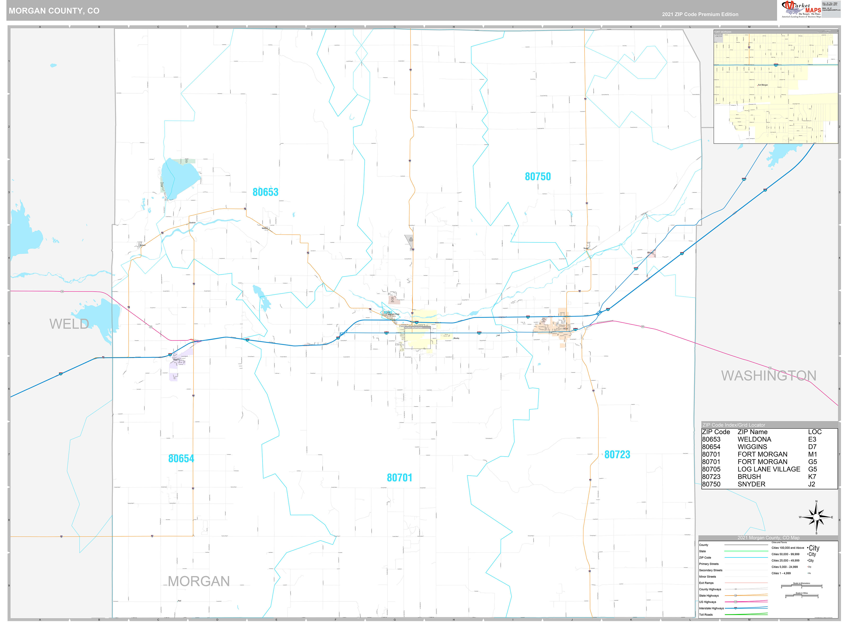 Morgan County, CO Wall Map Premium Style by MarketMAPS - MapSales.com