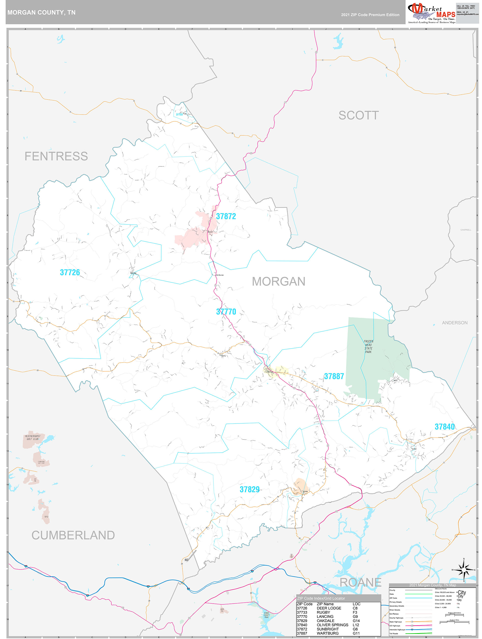 County, TN Wall Map Premium Style by MarketMAPS