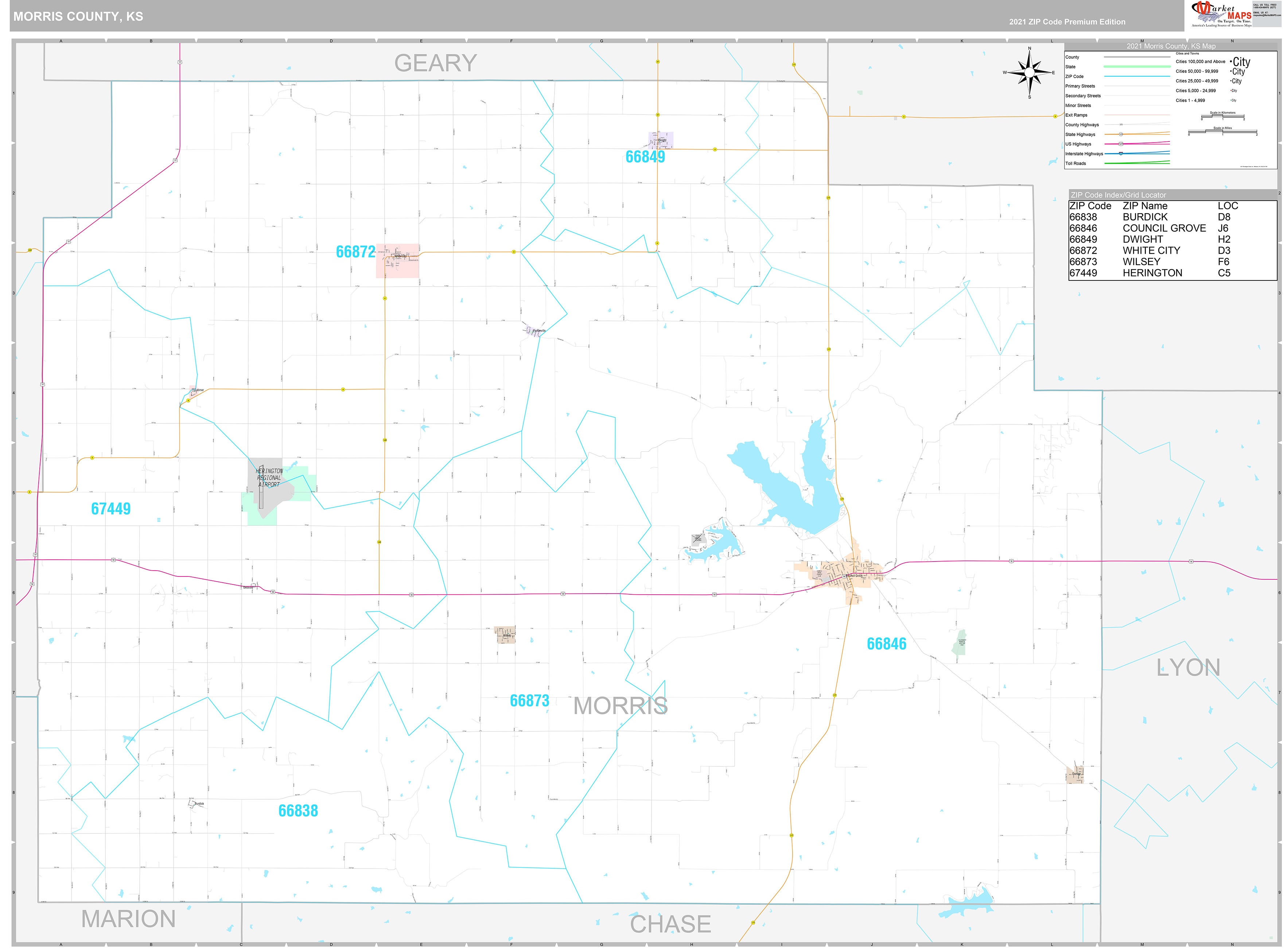 Morris County, KS Wall Map Premium Style by MarketMAPS - MapSales