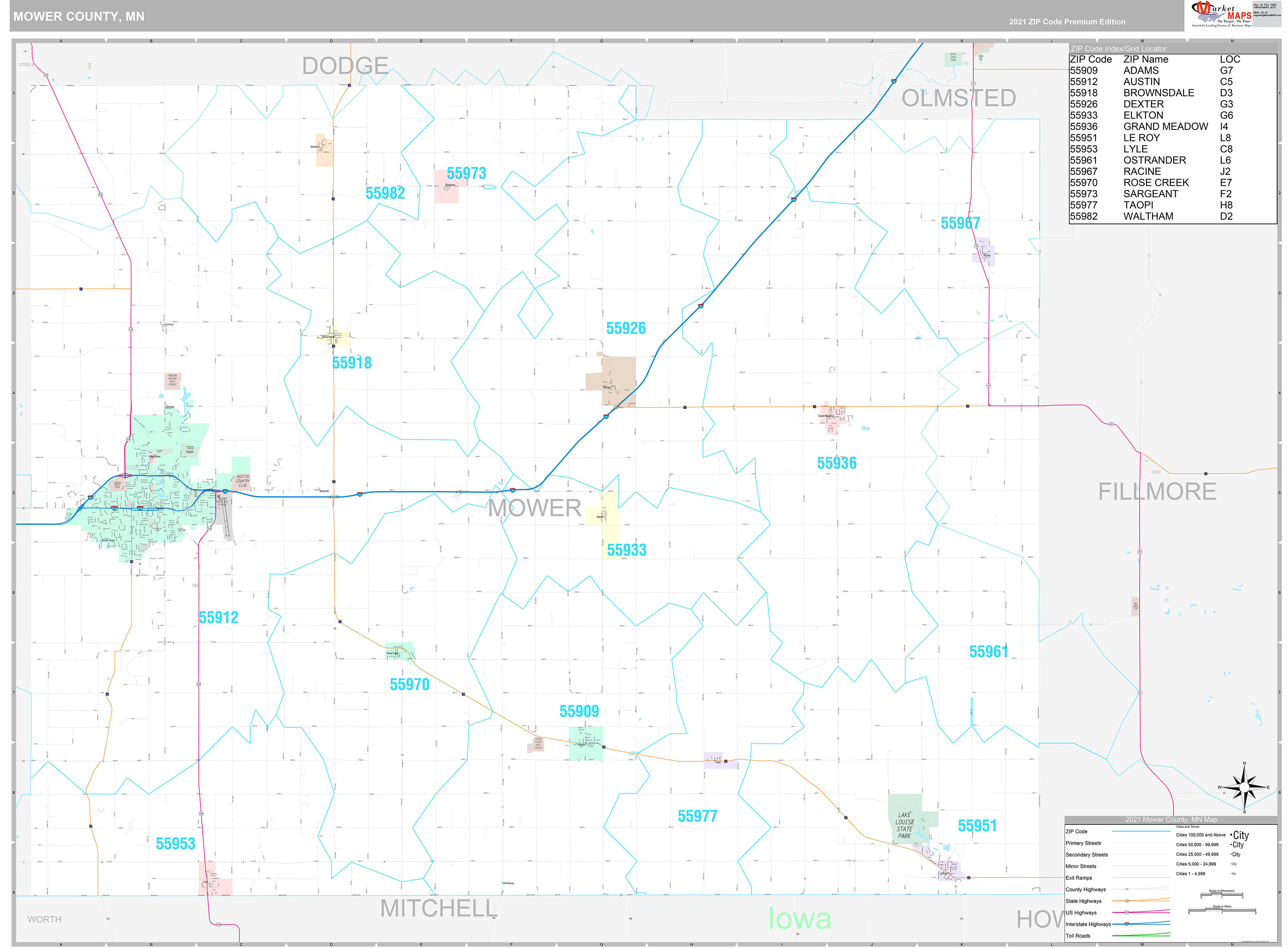 Mower County, MN Wall Map Premium Style by MarketMAPS