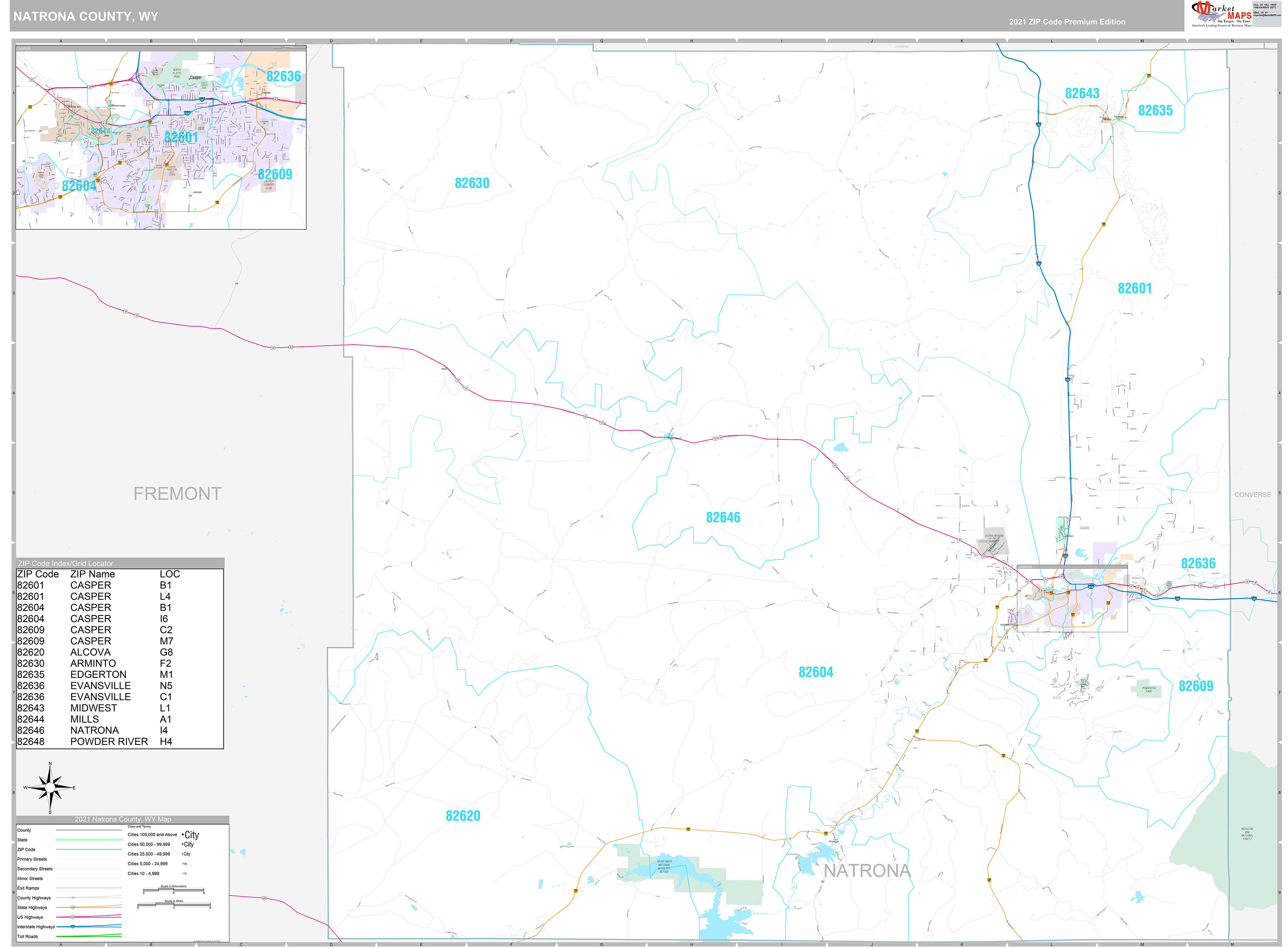 Natrona County, WY Wall Map Premium Style by MarketMAPS - MapSales