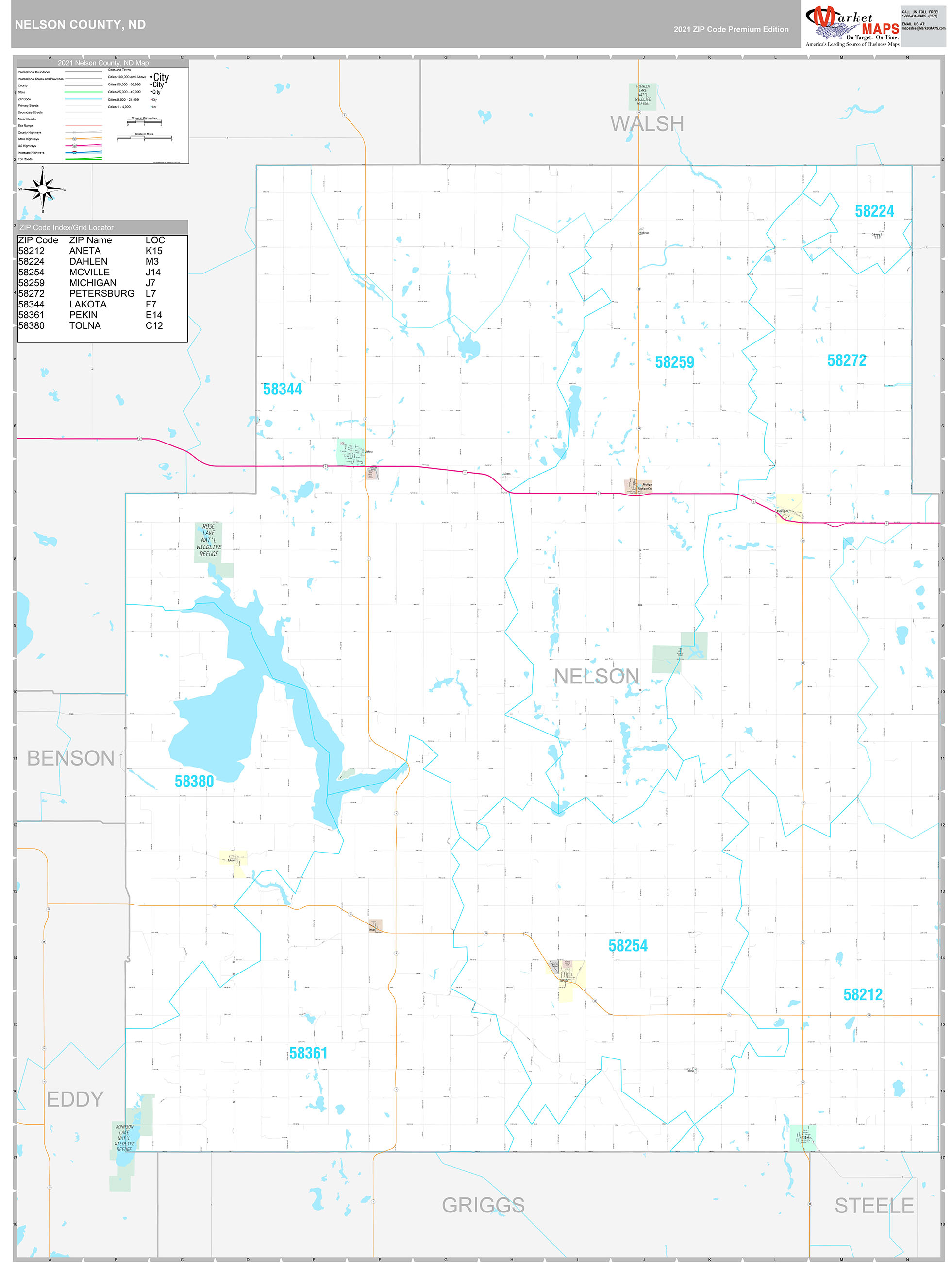 Nelson County, ND Wall Map Premium Style by MarketMAPS MapSales