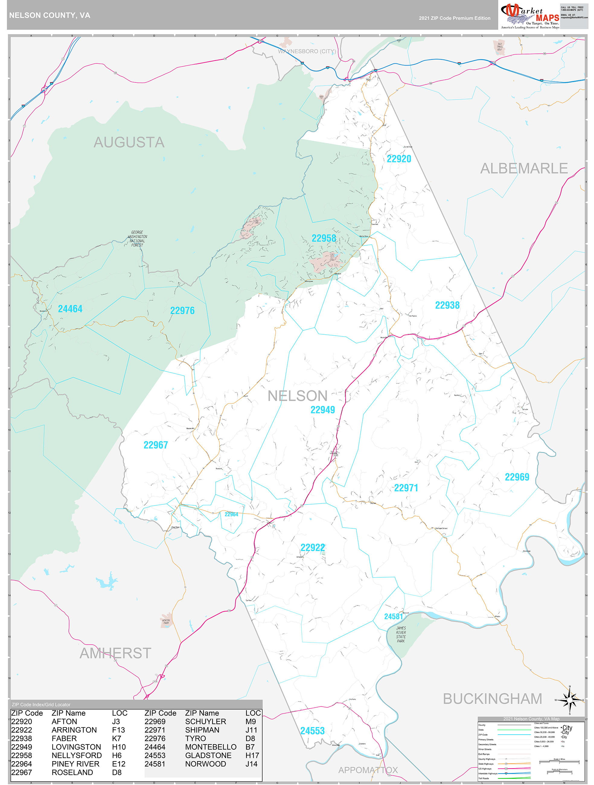 Nelson County, VA Wall Map Premium Style by MarketMAPS - MapSales