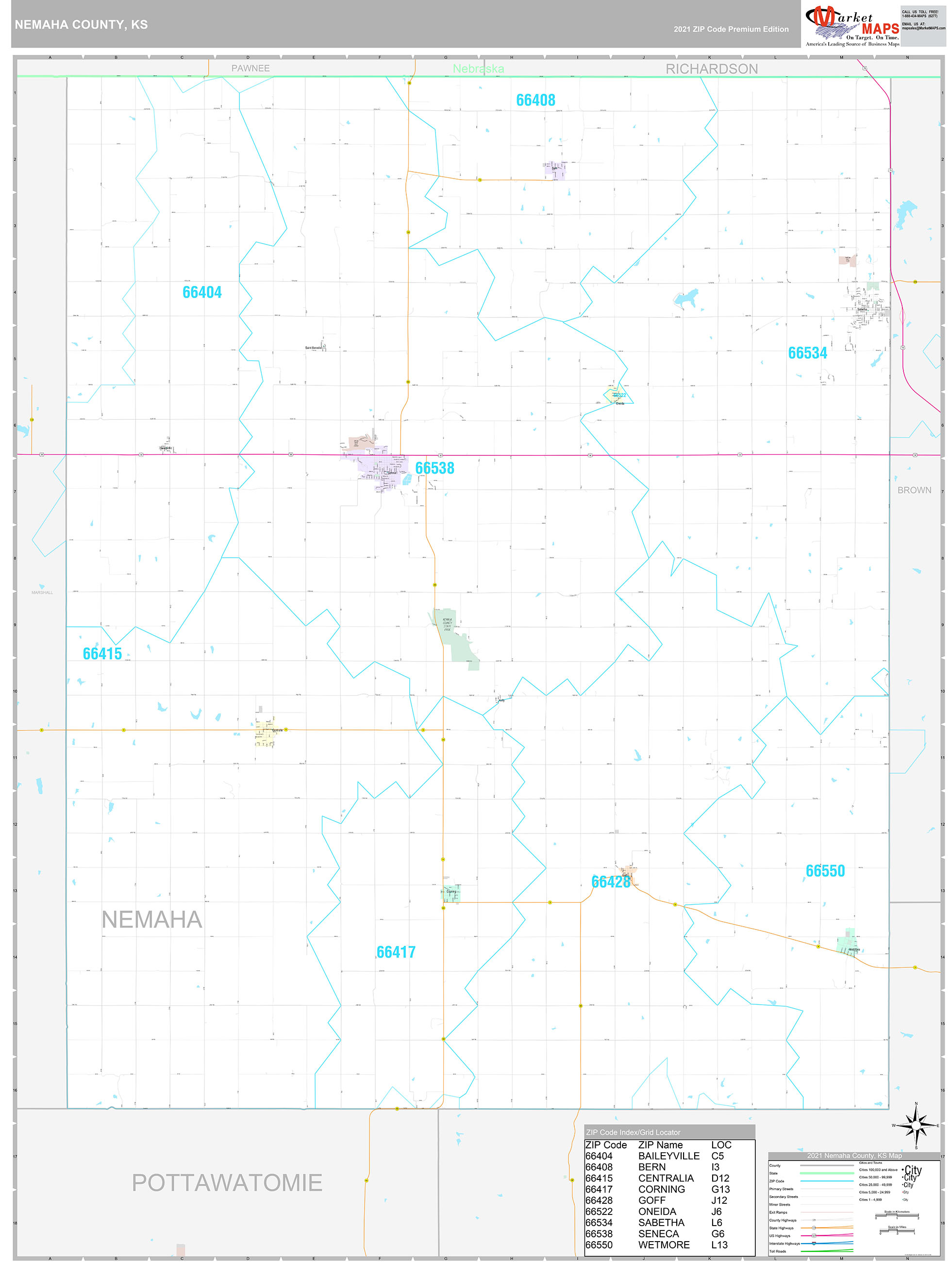 Nemaha County, KS Wall Map Premium Style by MarketMAPS MapSales