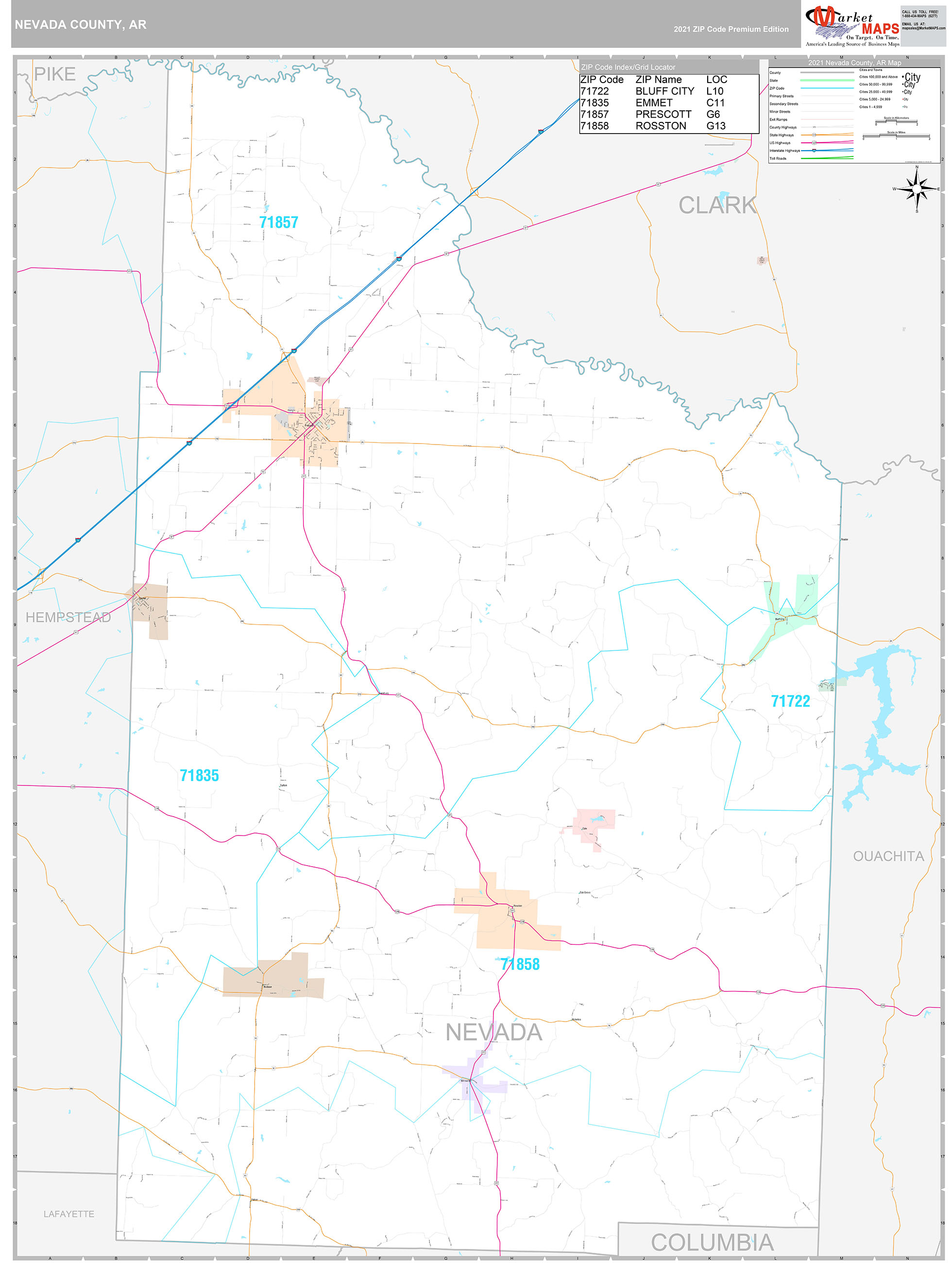 Nevada County AR Wall Map Premium Style By MarketMAPS MapSales   Nevada AR 