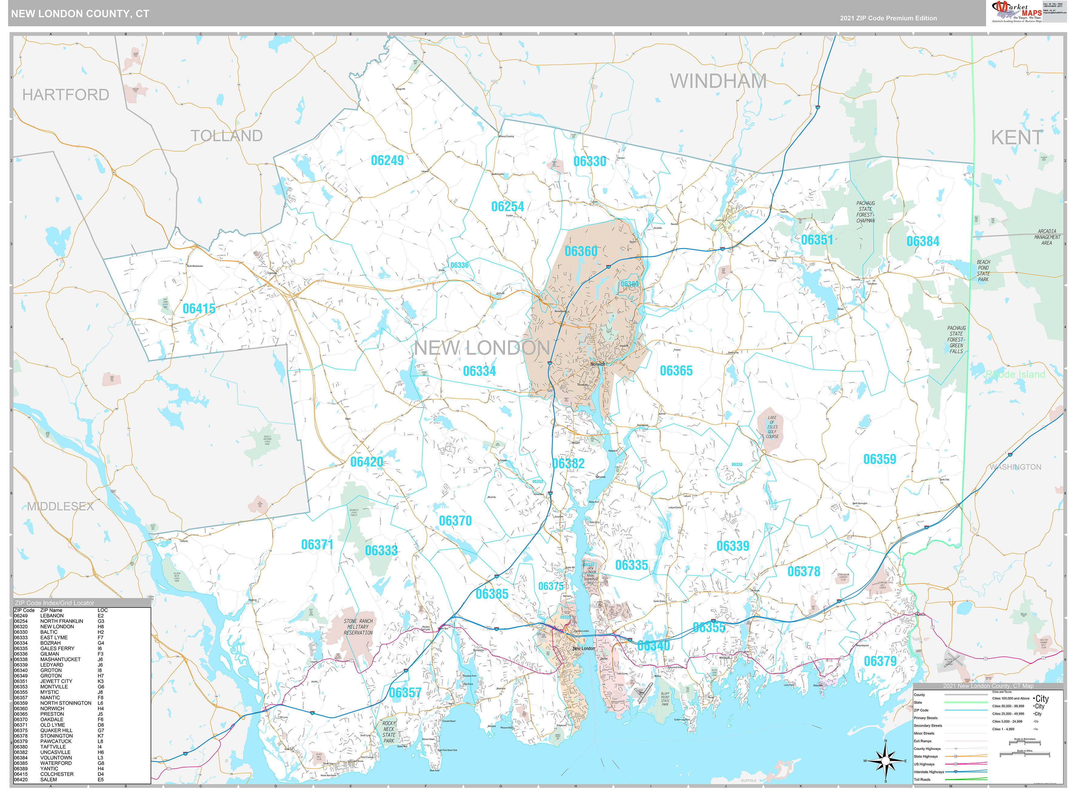 New London County CT Wall Map Premium Style By MarketMAPS   NewLondon CT 