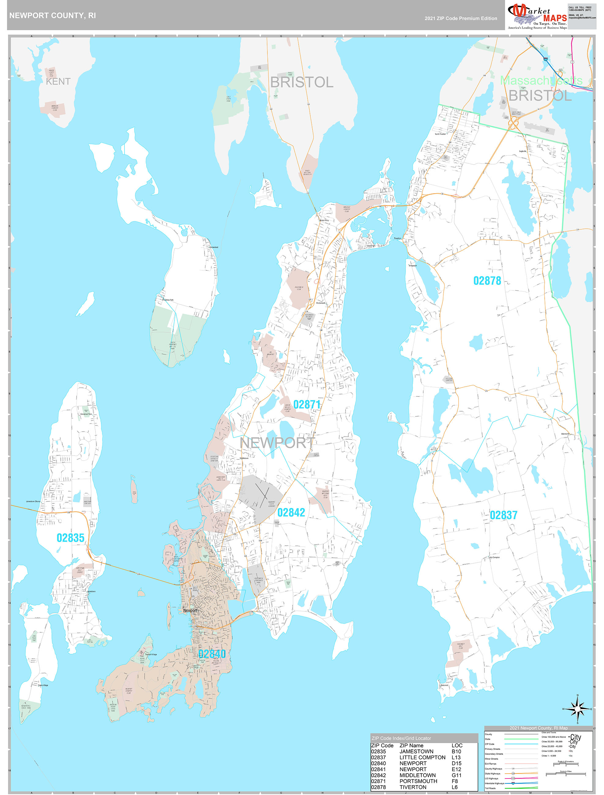 Newport County, RI Wall Map Premium Style by MarketMAPS - MapSales