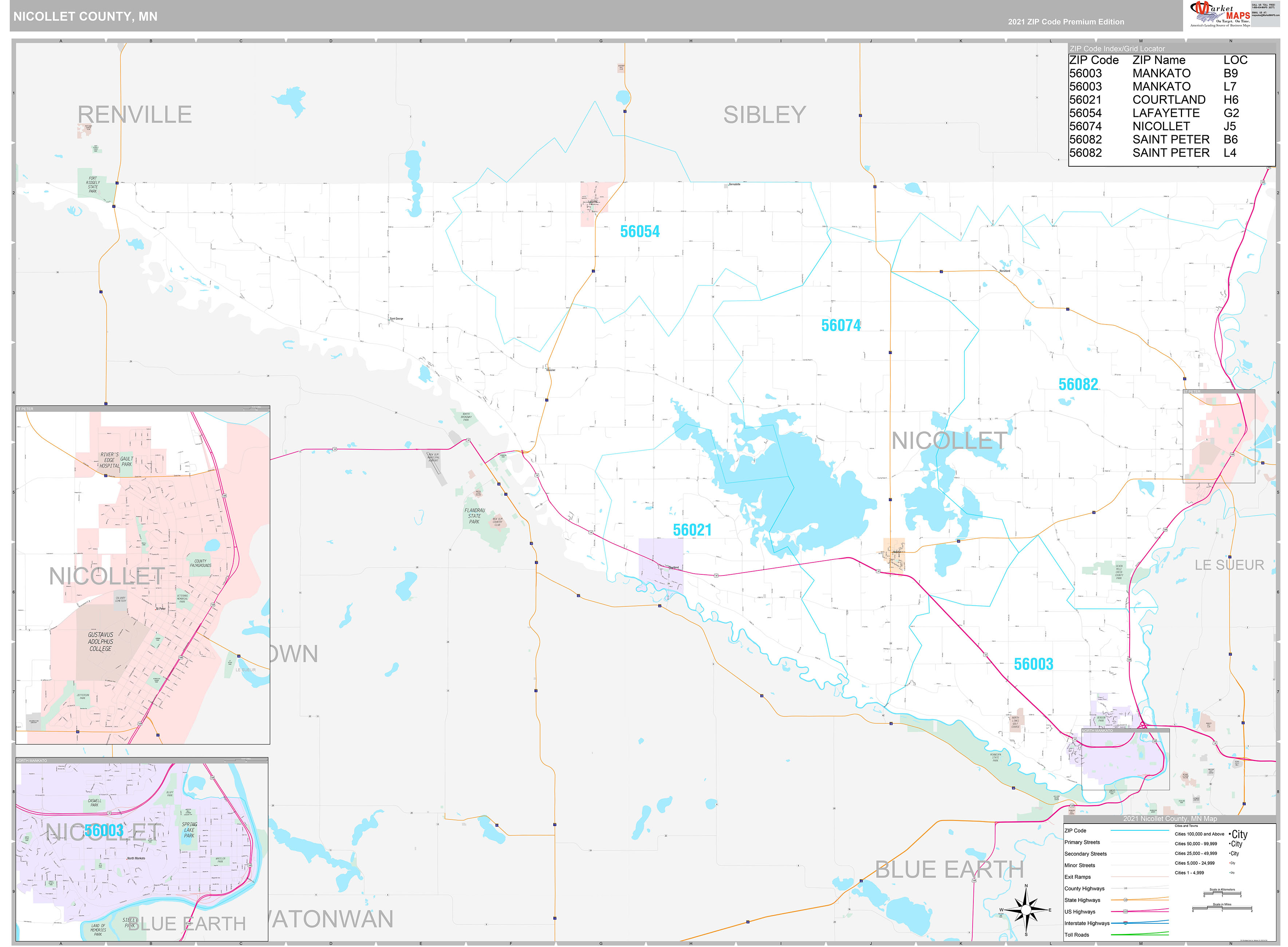 Nicollet County, MN Wall Map Premium Style by MarketMAPS