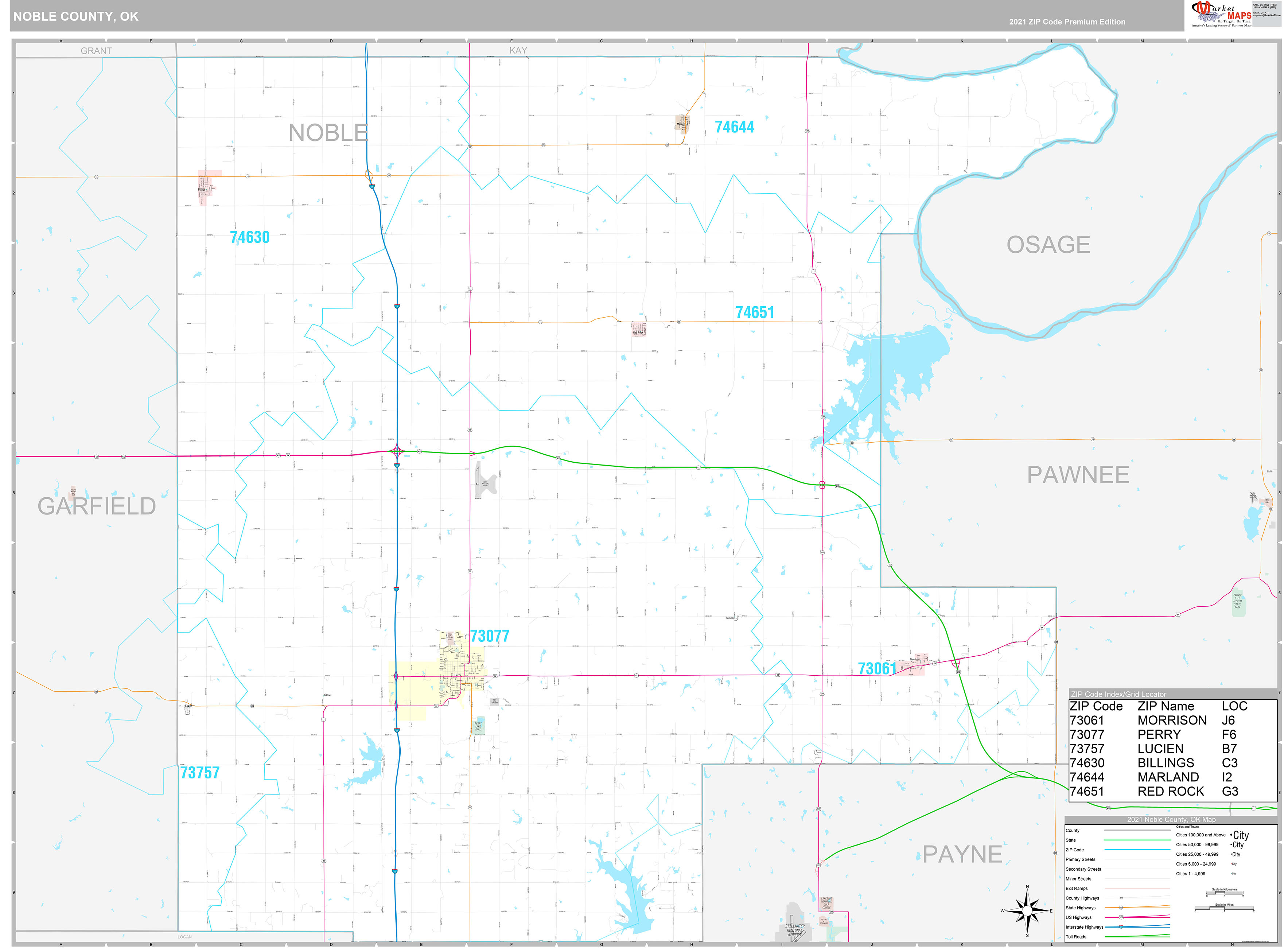 Noble County, OK Wall Map Premium Style by MarketMAPS - MapSales