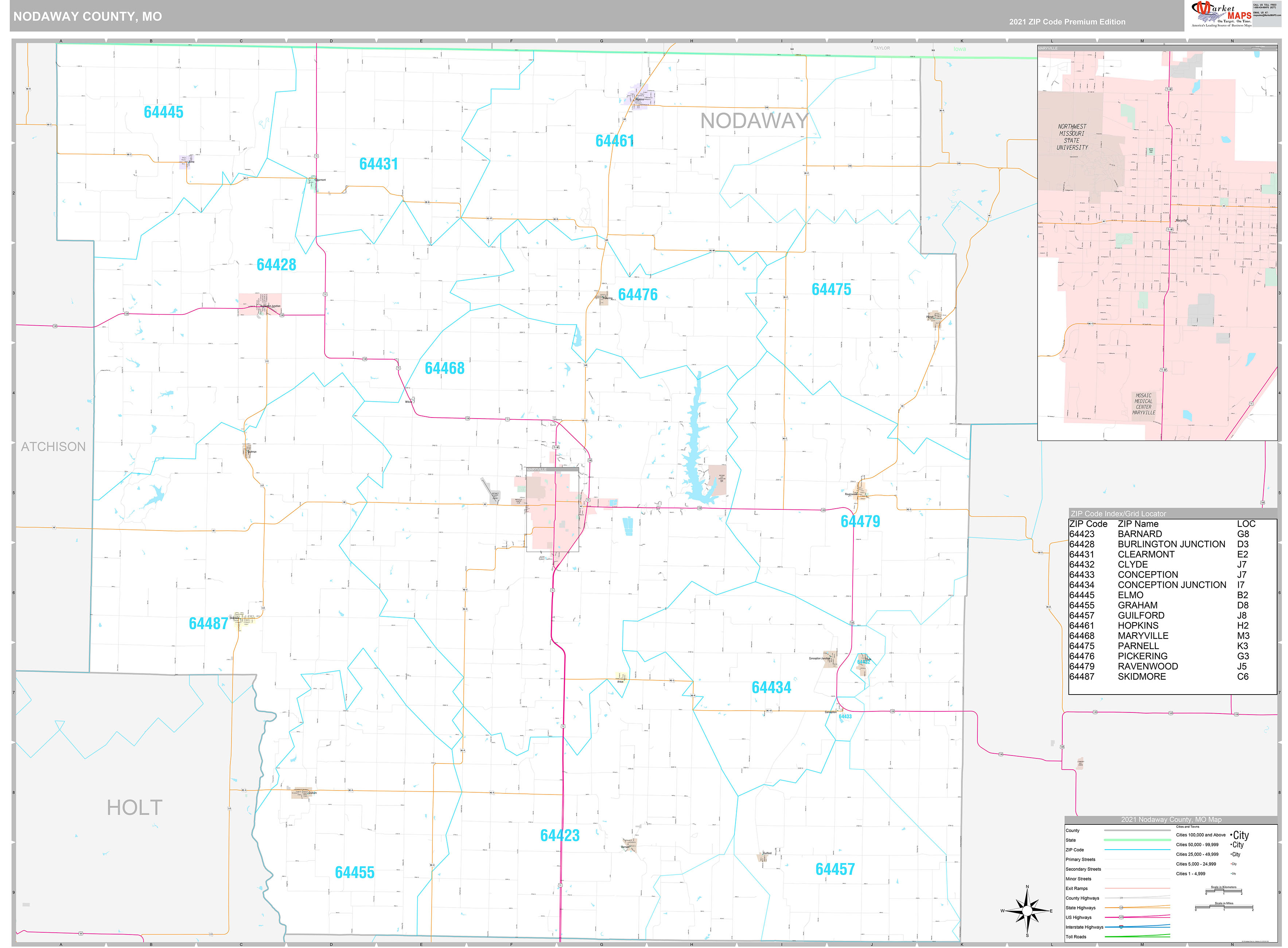 Nodaway County, MO Wall Map Premium Style by MarketMAPS MapSales