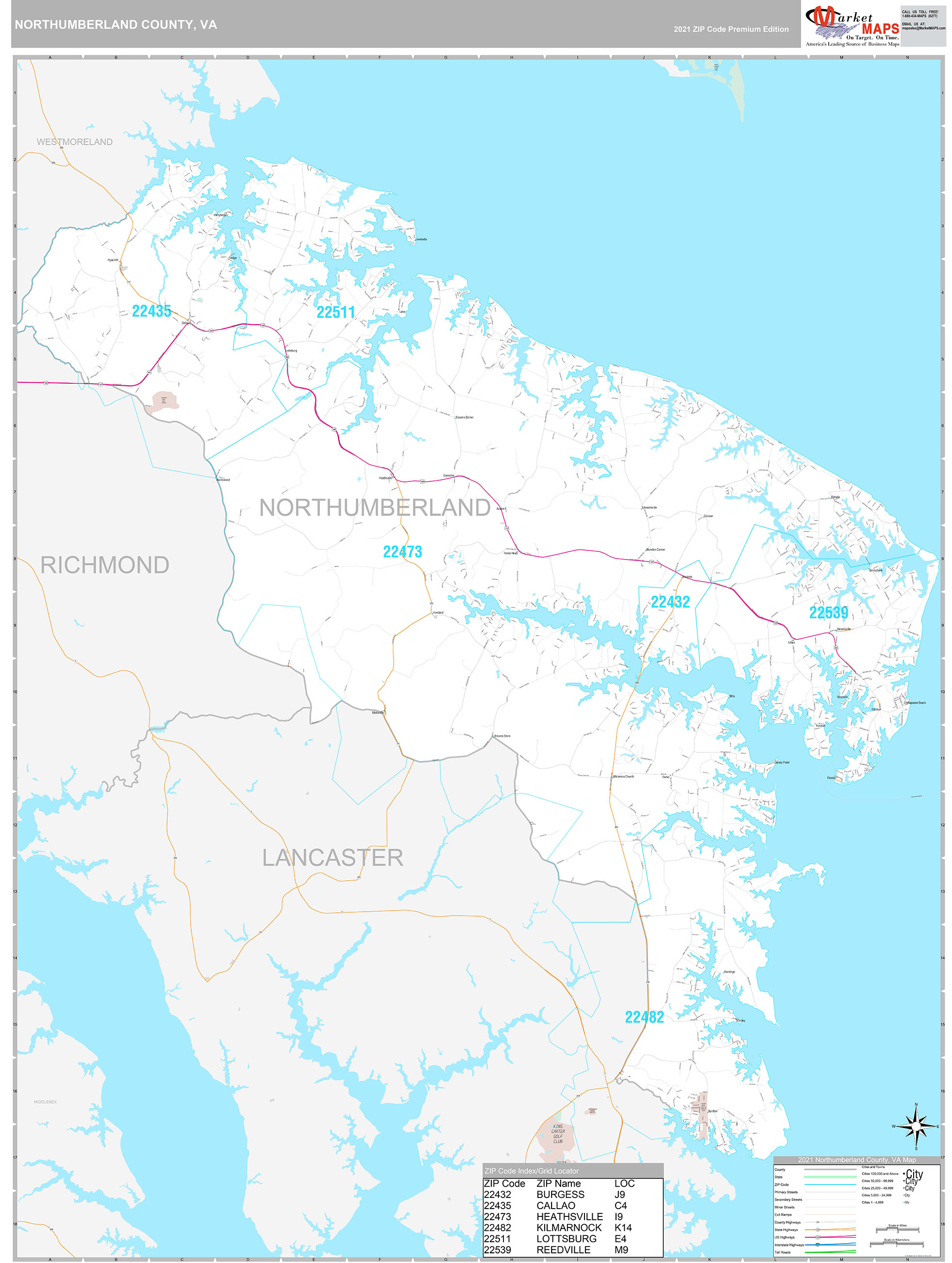 Northumberland County VA Wall Map Premium Style By MarketMAPS   Northumberland VA 