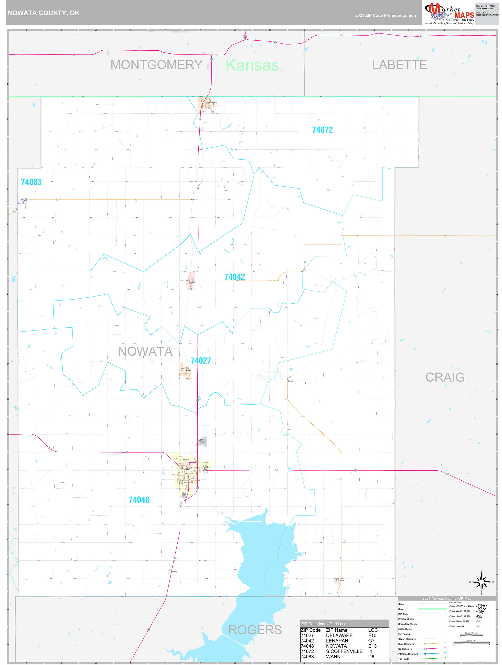 Nowata County, OK Wall Map Premium Style by MarketMAPS