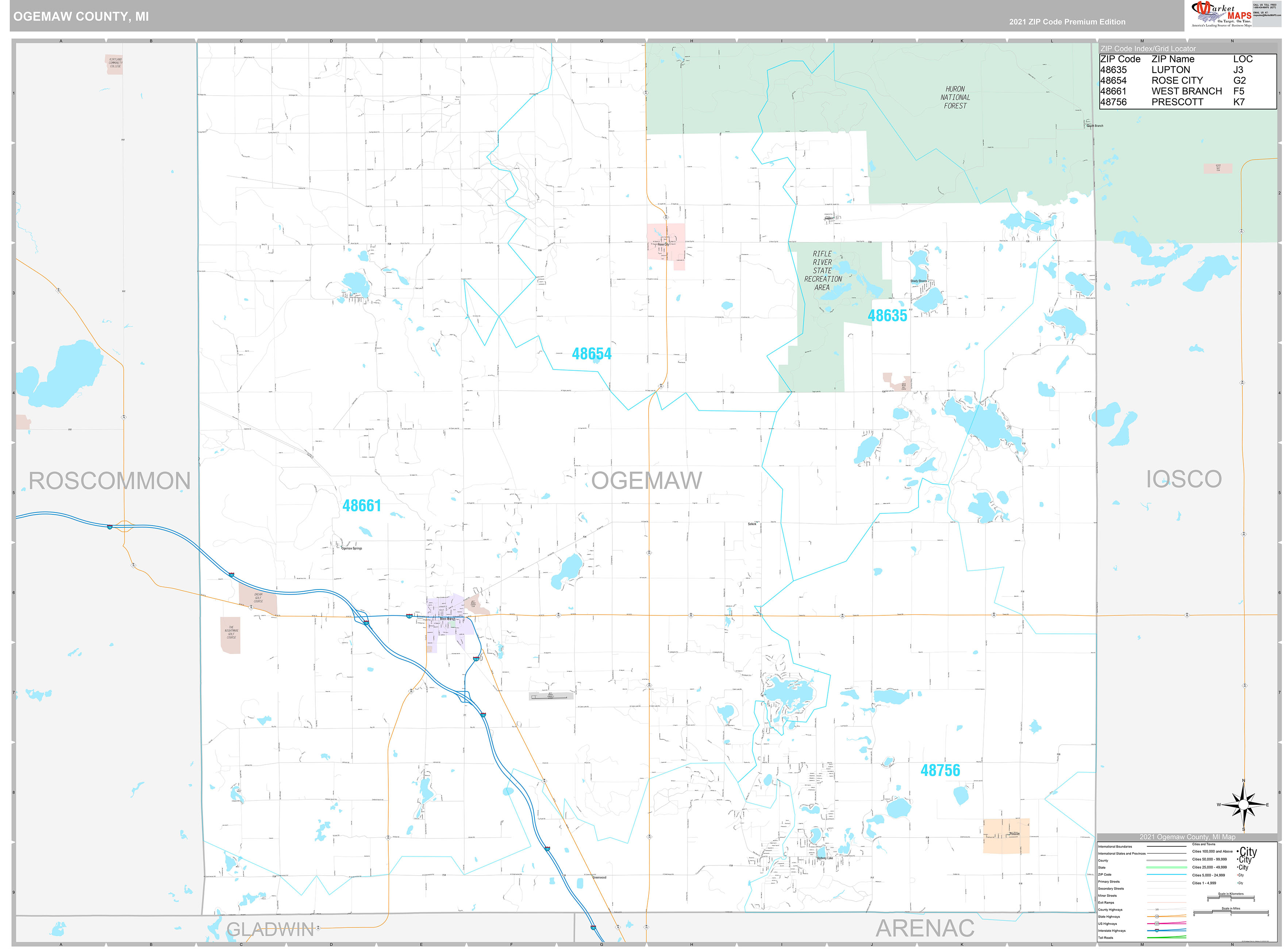 Ogemaw County, MI Wall Map Premium Style by MarketMAPS - MapSales