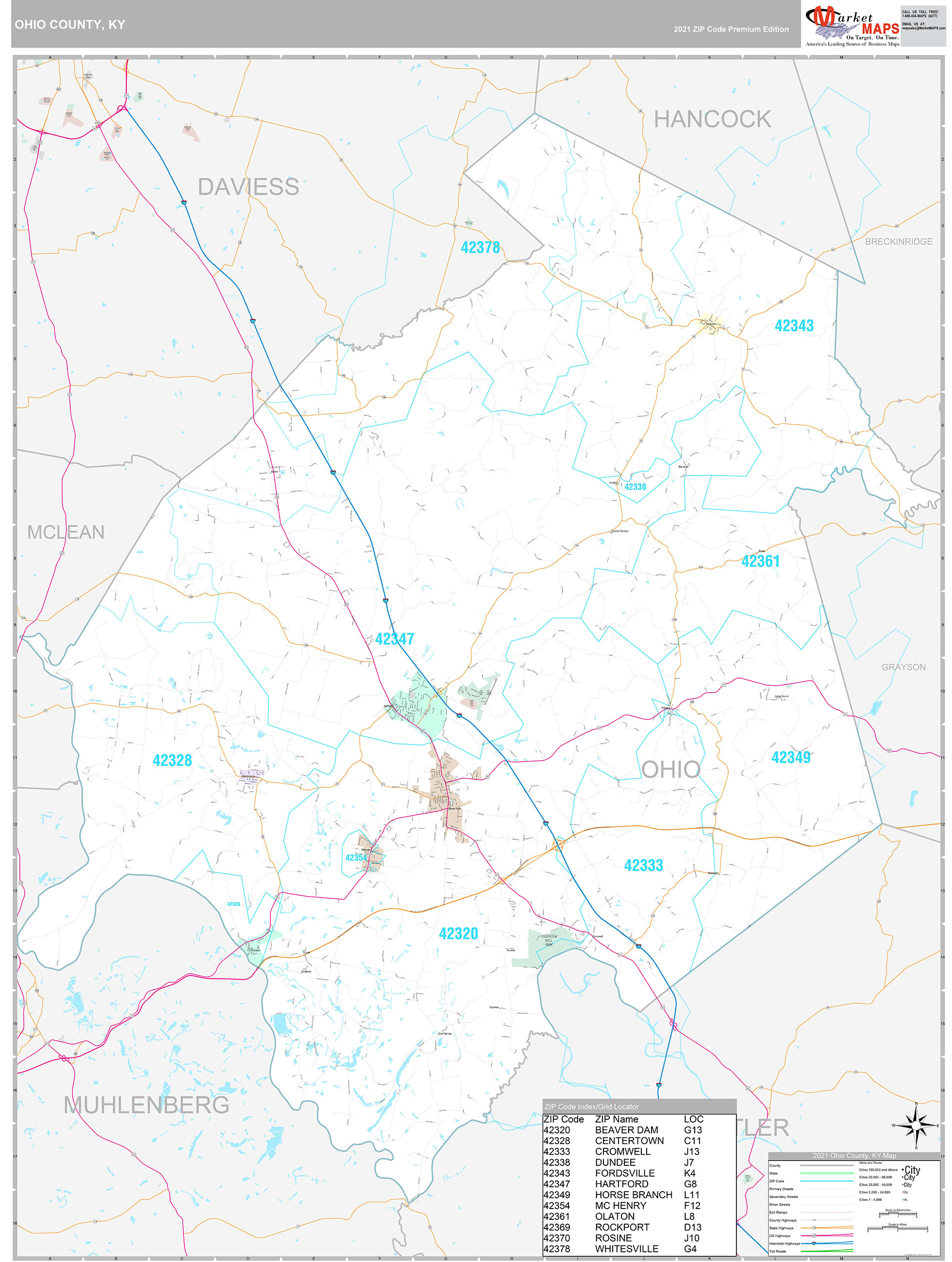 Ohio County, KY Wall Map Premium Style by MarketMAPS - MapSales