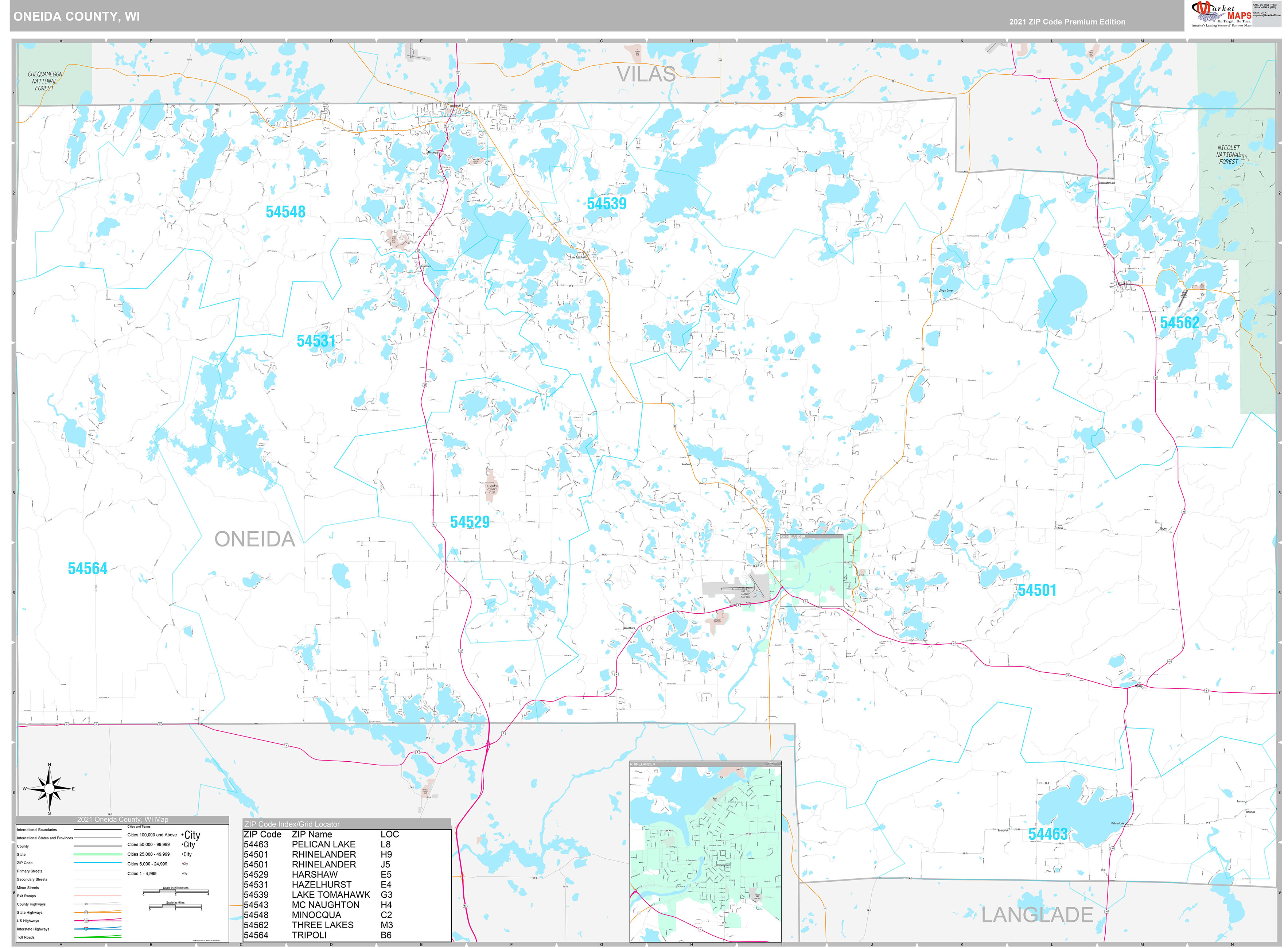 Oneida County WI Wall Map Premium Style By MarketMAPS   Oneida WI 