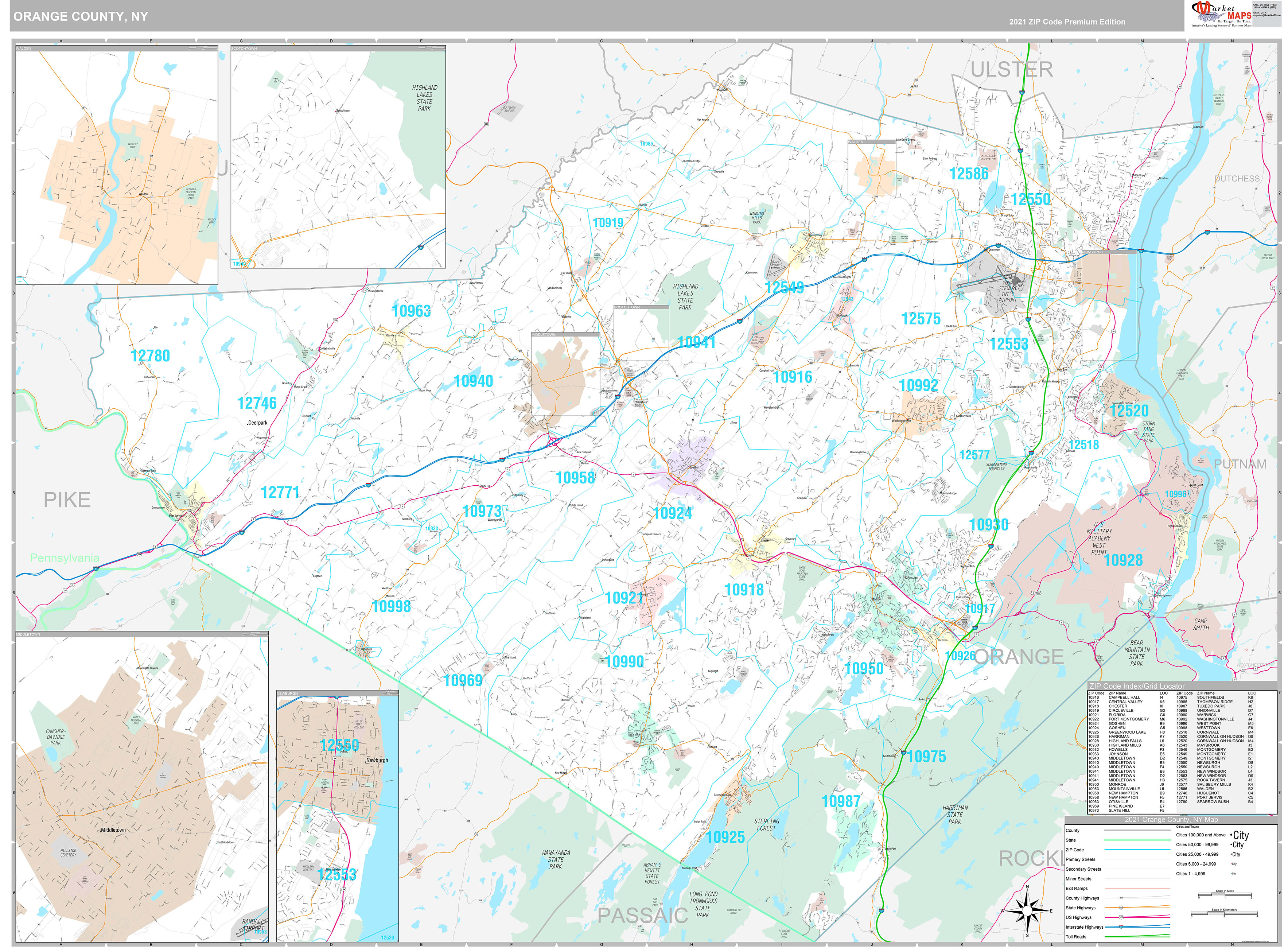 Orange County, NY Wall Map Premium Style by MarketMAPS MapSales