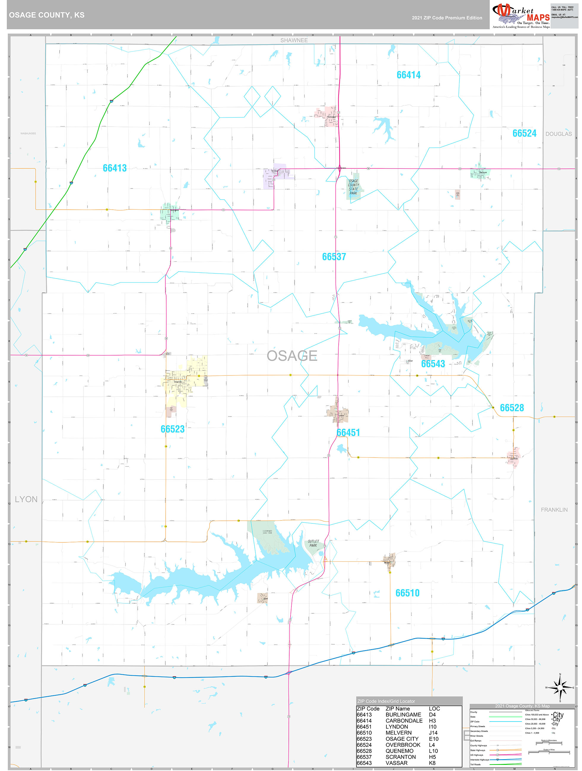 Osage County Ks Wall Map Premium Style By Marketmaps