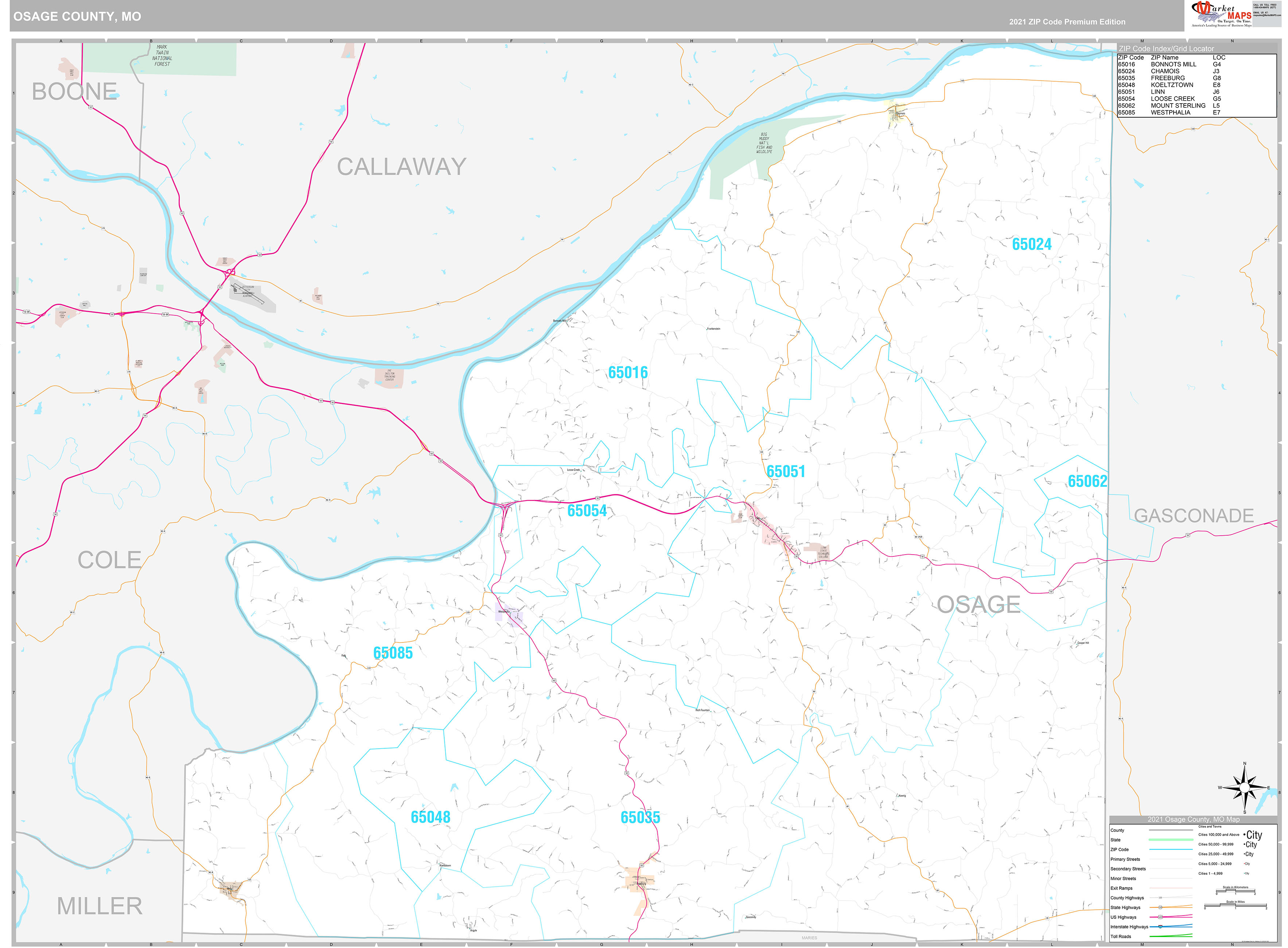 Osage County, MO Wall Map Premium Style by MarketMAPS - MapSales.com