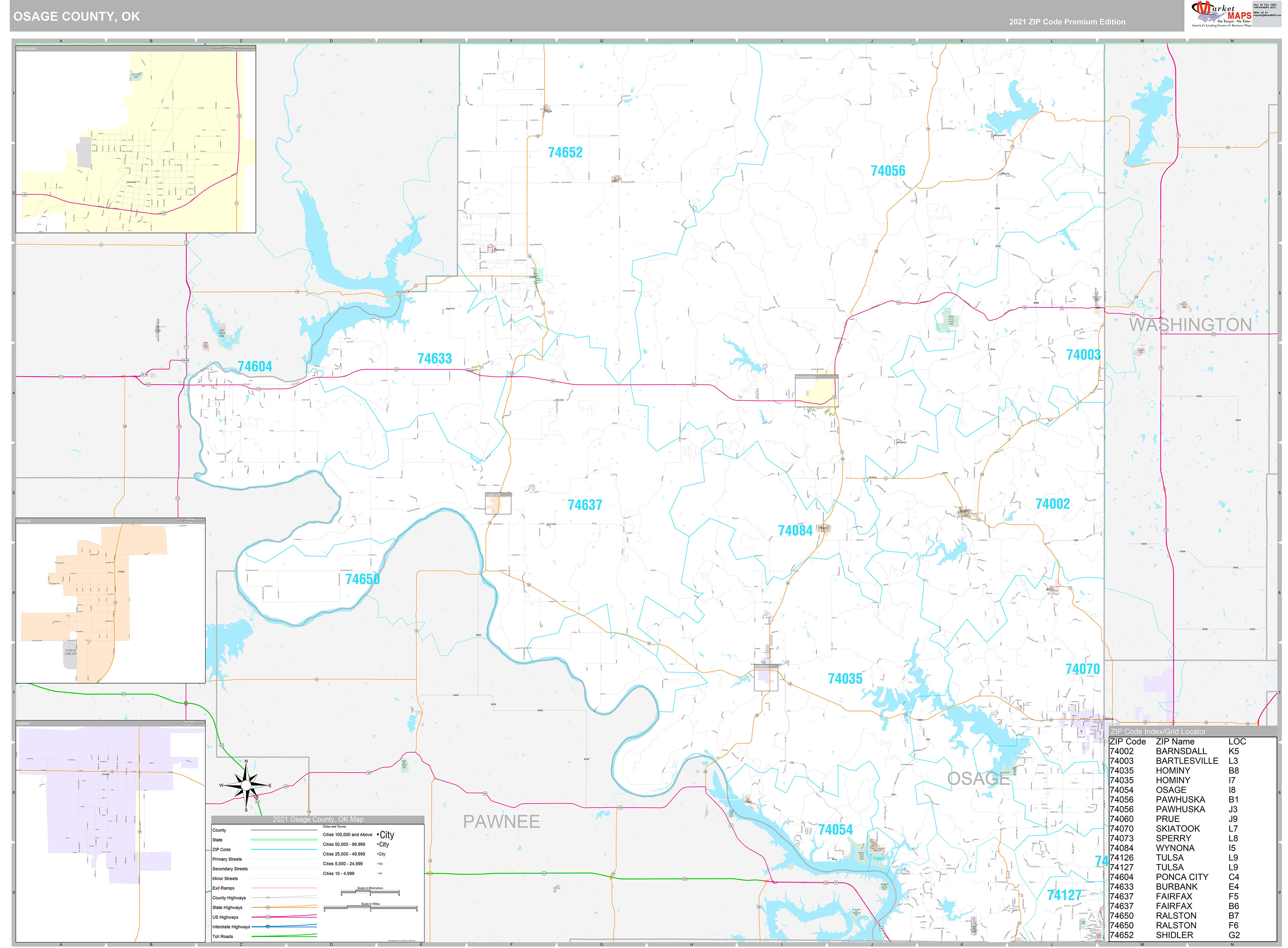 Osage County, OK Wall Map Premium Style by MarketMAPS MapSales