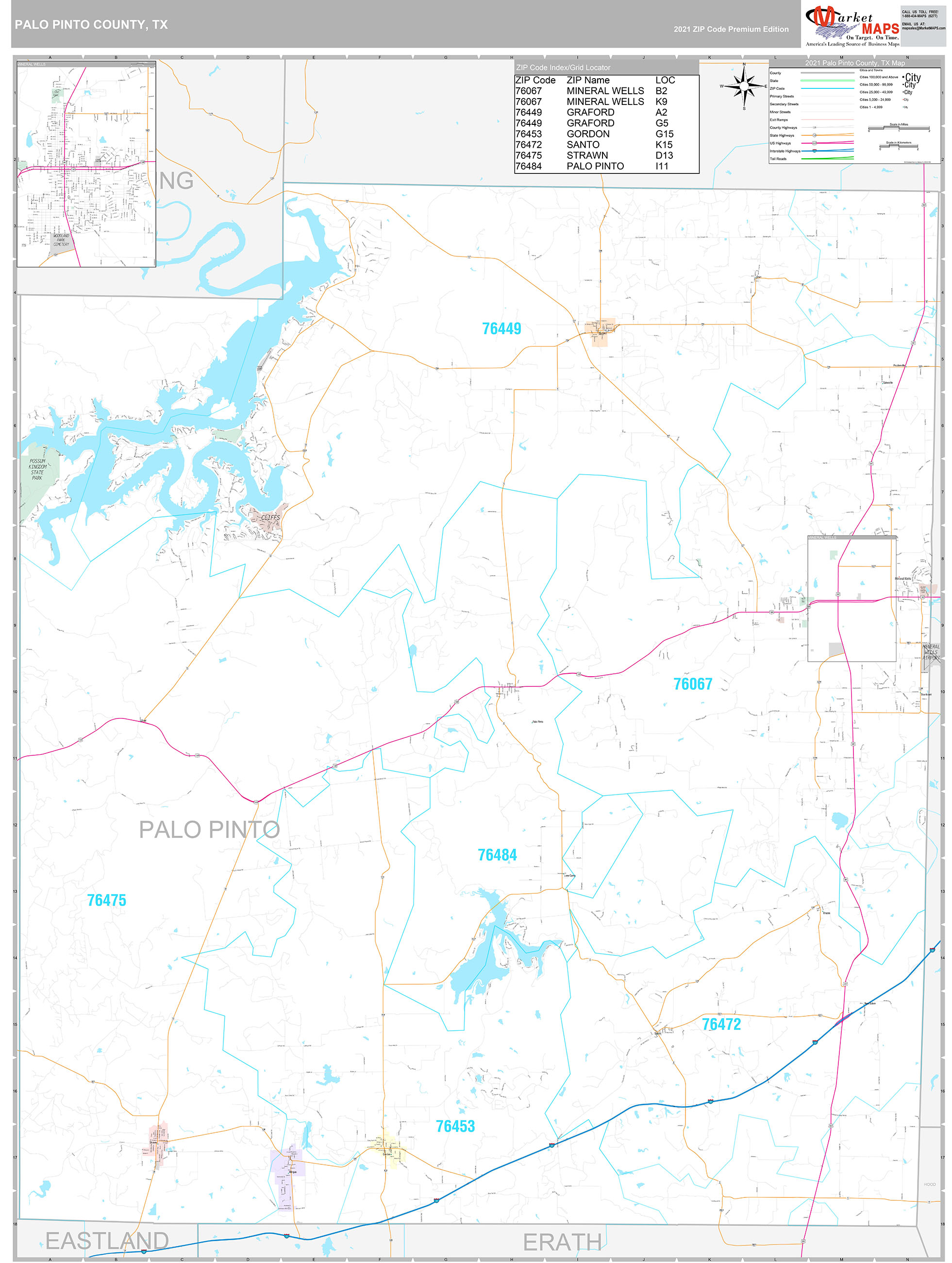 Palo Pinto County Tx Wall Map Premium Style By Marketmaps 9253