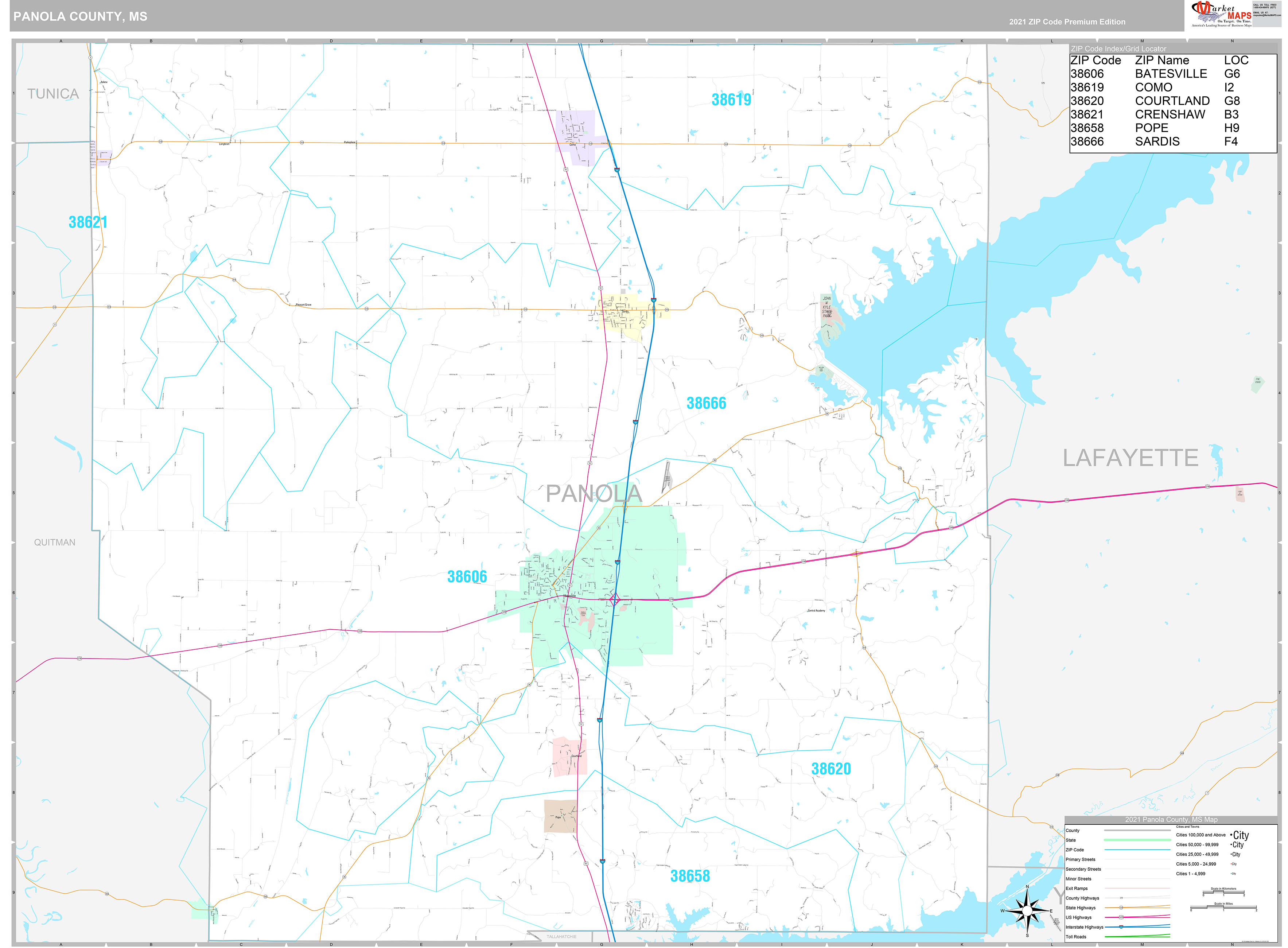 Panola County, MS Wall Map Premium Style By MarketMAPS - MapSales.com