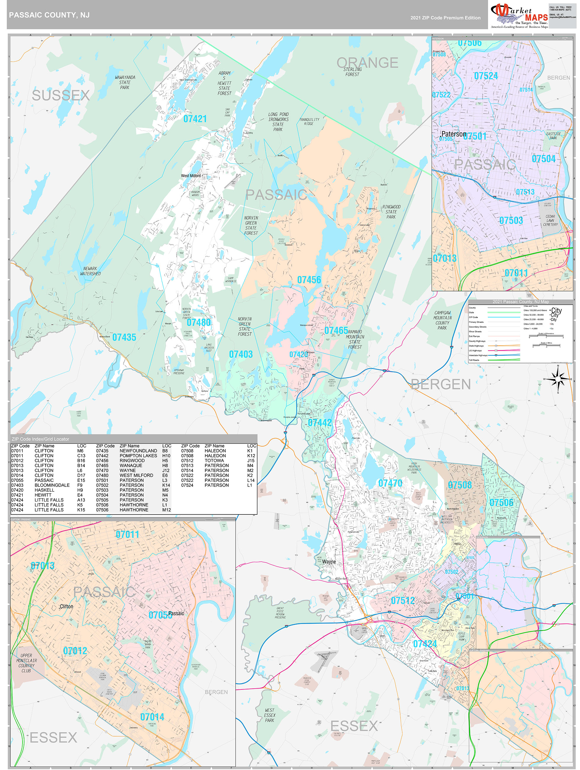 Passaic County Nj Wall Map Premium Style By Marketmaps 5177