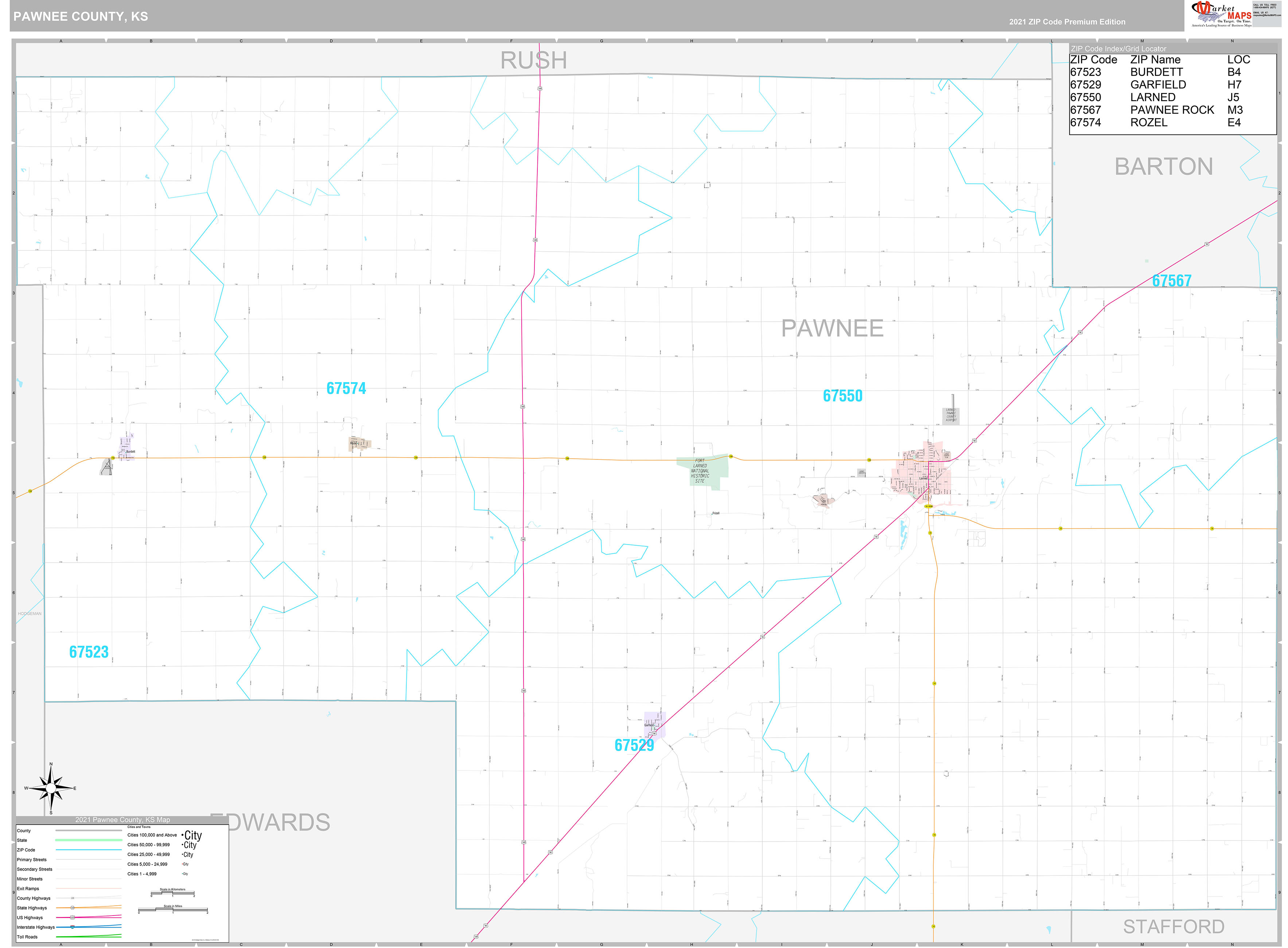 Pawnee County Ks Wall Map Premium Style By Marketmaps