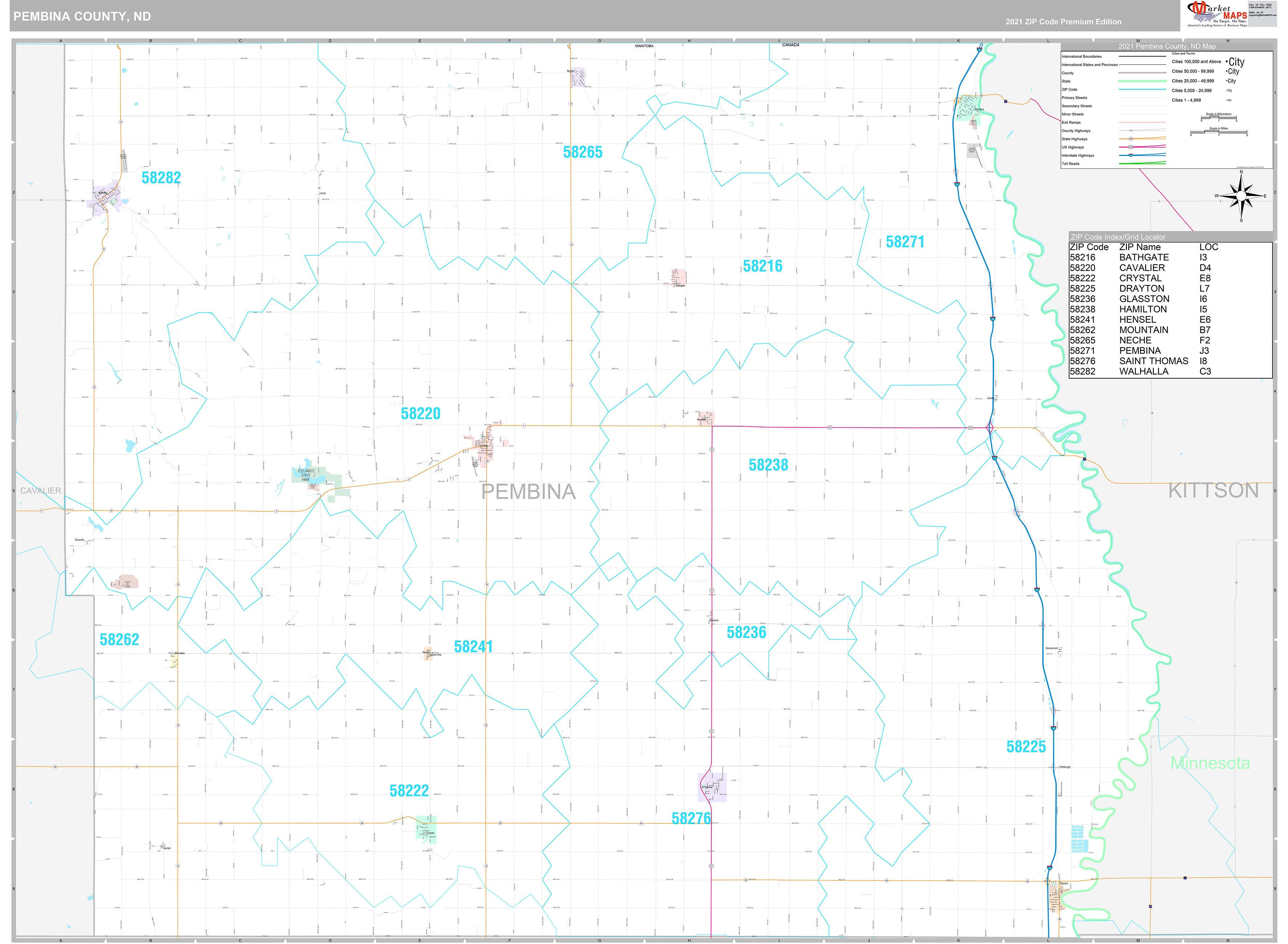 Pembina County, ND Wall Map Premium Style by MarketMAPS