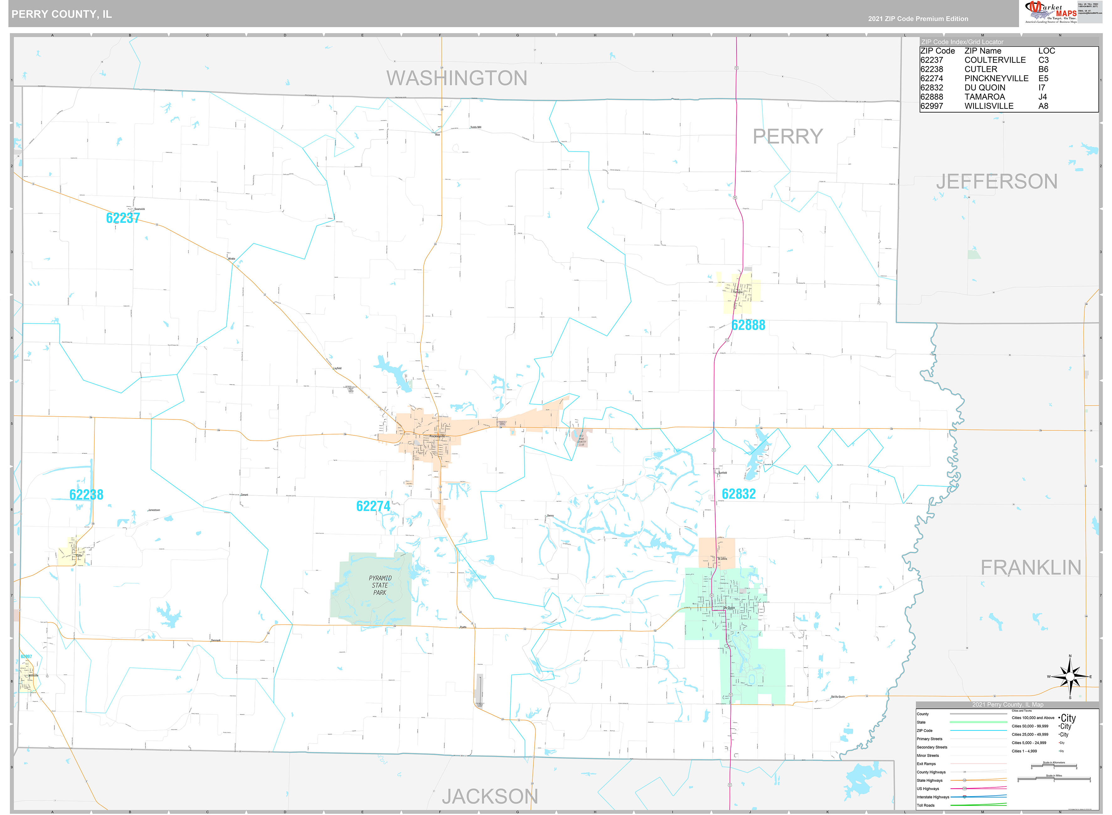 Perry County IL Wall Map Premium Style by MarketMAPS
