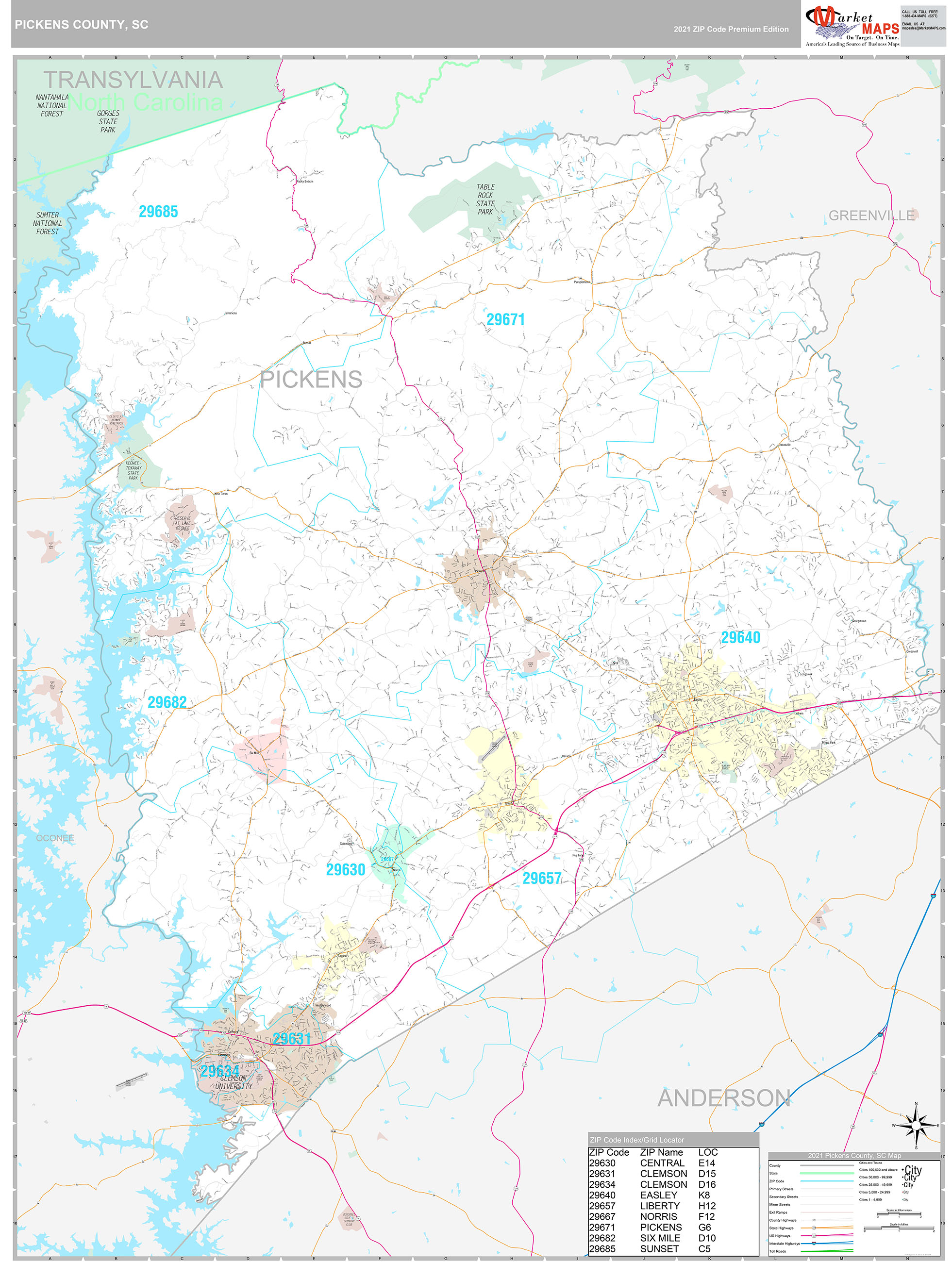 Pickens County, SC Wall Map Premium Style by MarketMAPS - MapSales.com