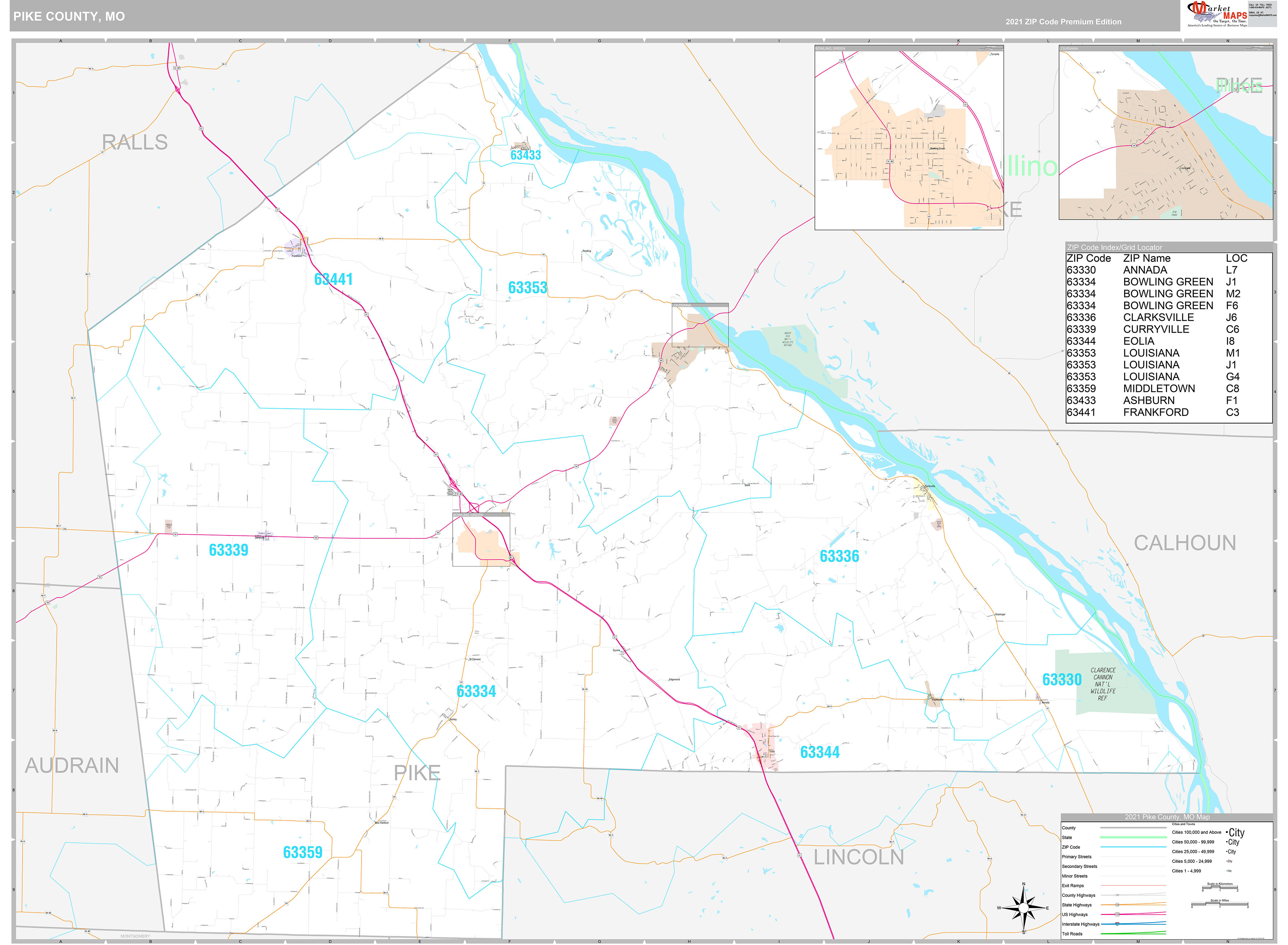 Pike County, Mo Wall Map Premium Style By Marketmaps - Mapsales