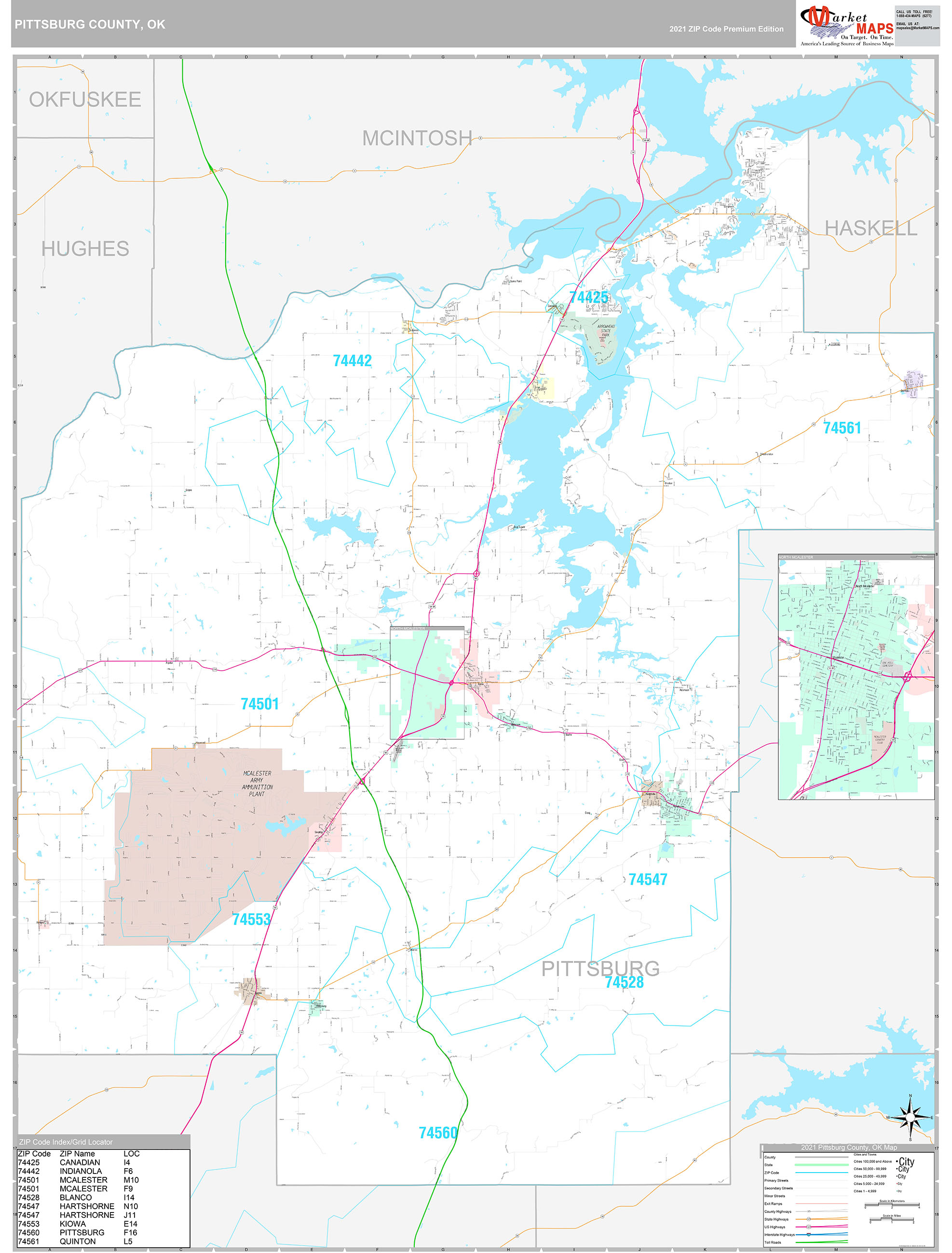 Pittsburg County Ok Wall Map Premium Style By Marketmaps 2477