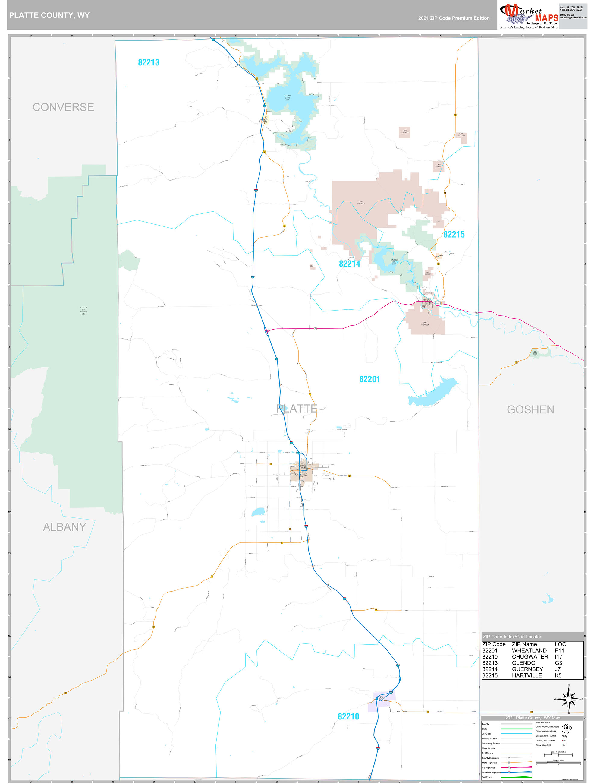 Platte County, WY Wall Map Premium Style by MarketMAPS