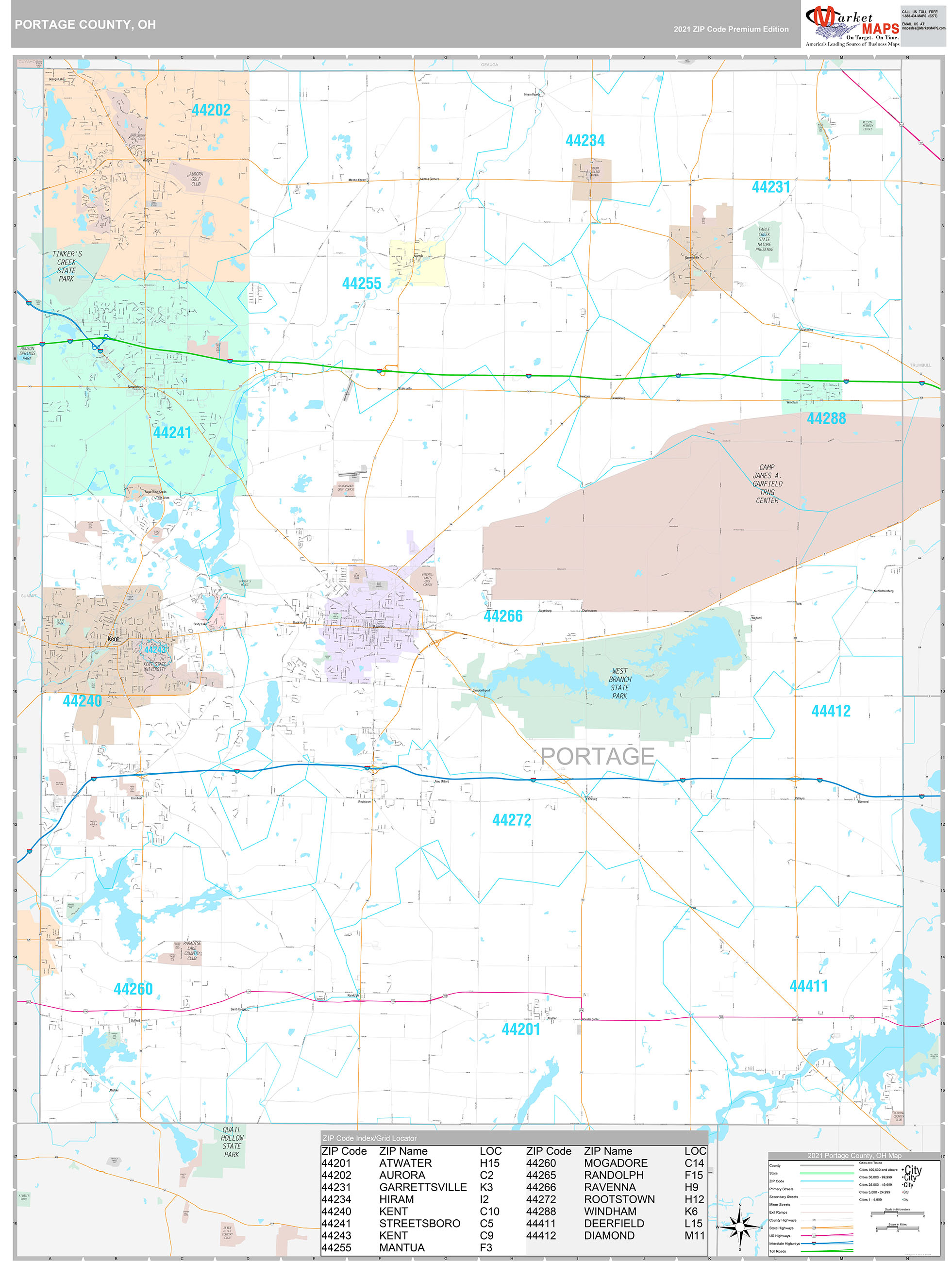 Portage County, OH Wall Map Premium Style by MarketMAPS MapSales