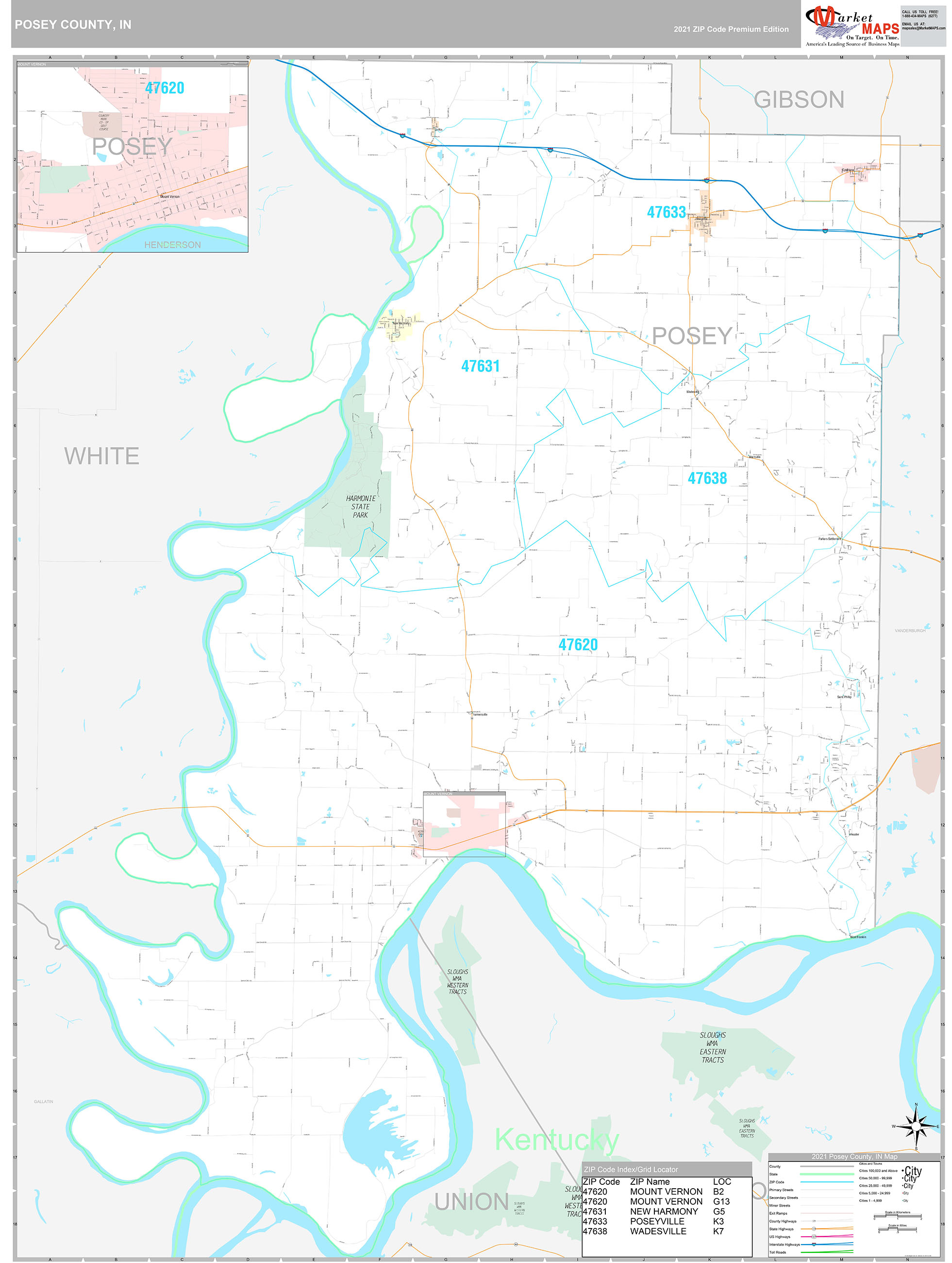 Posey County, IN Wall Map Premium Style by MarketMAPS