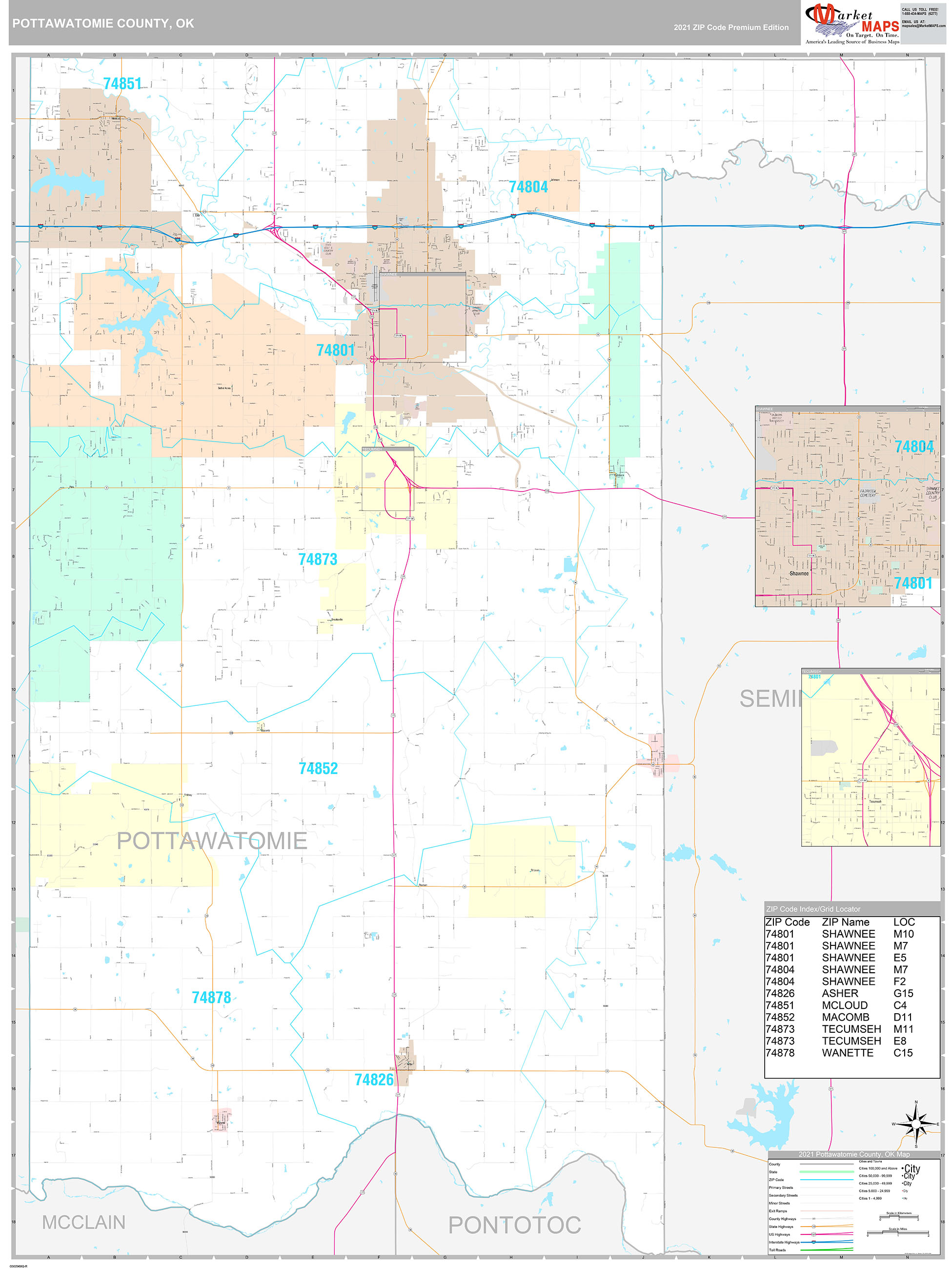 Pottawatomie County, OK Wall Map Premium Style by MarketMAPS - MapSales