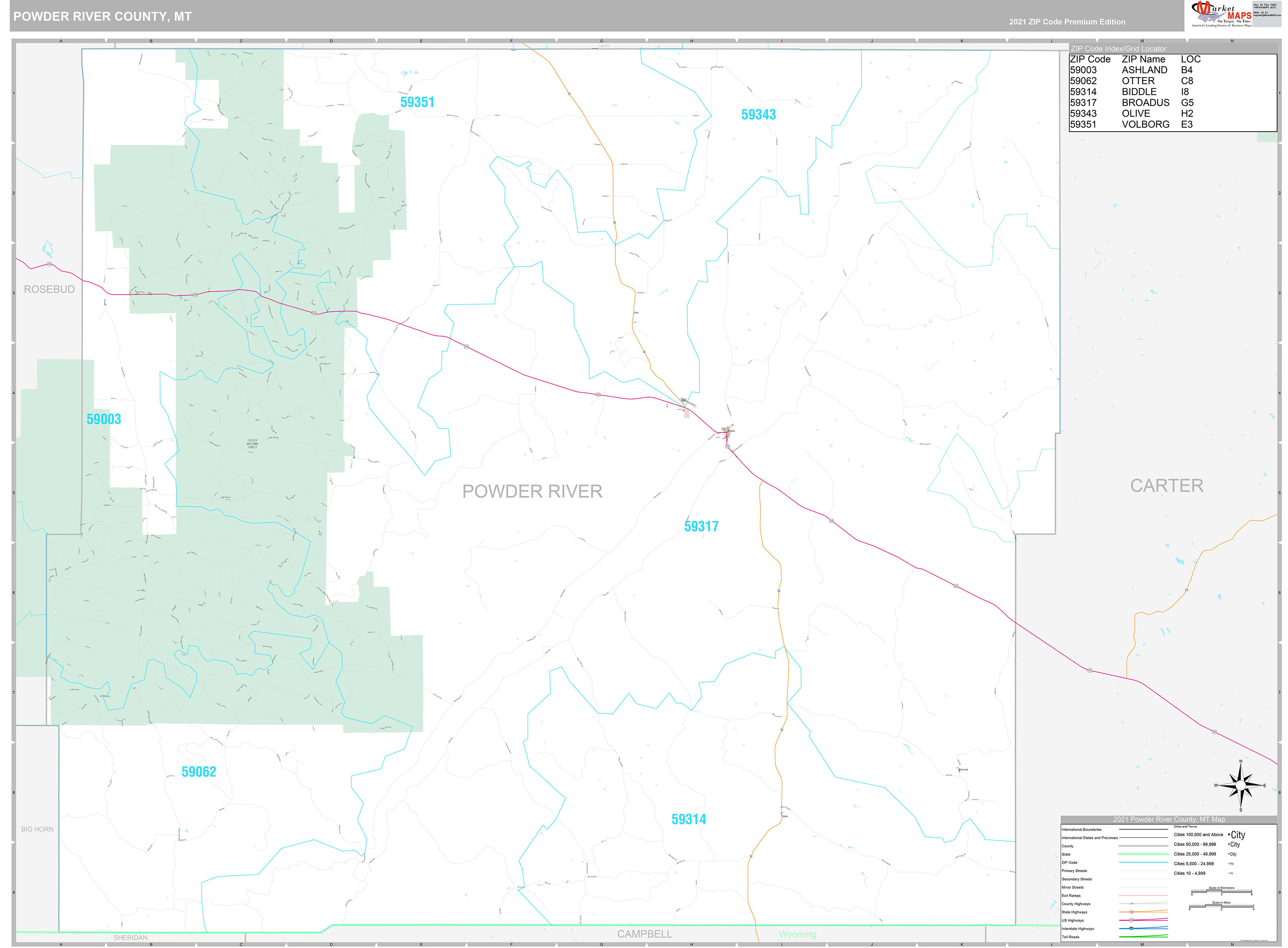 Powder River County, MT Wall Map Premium Style by MarketMAPS - MapSales.com