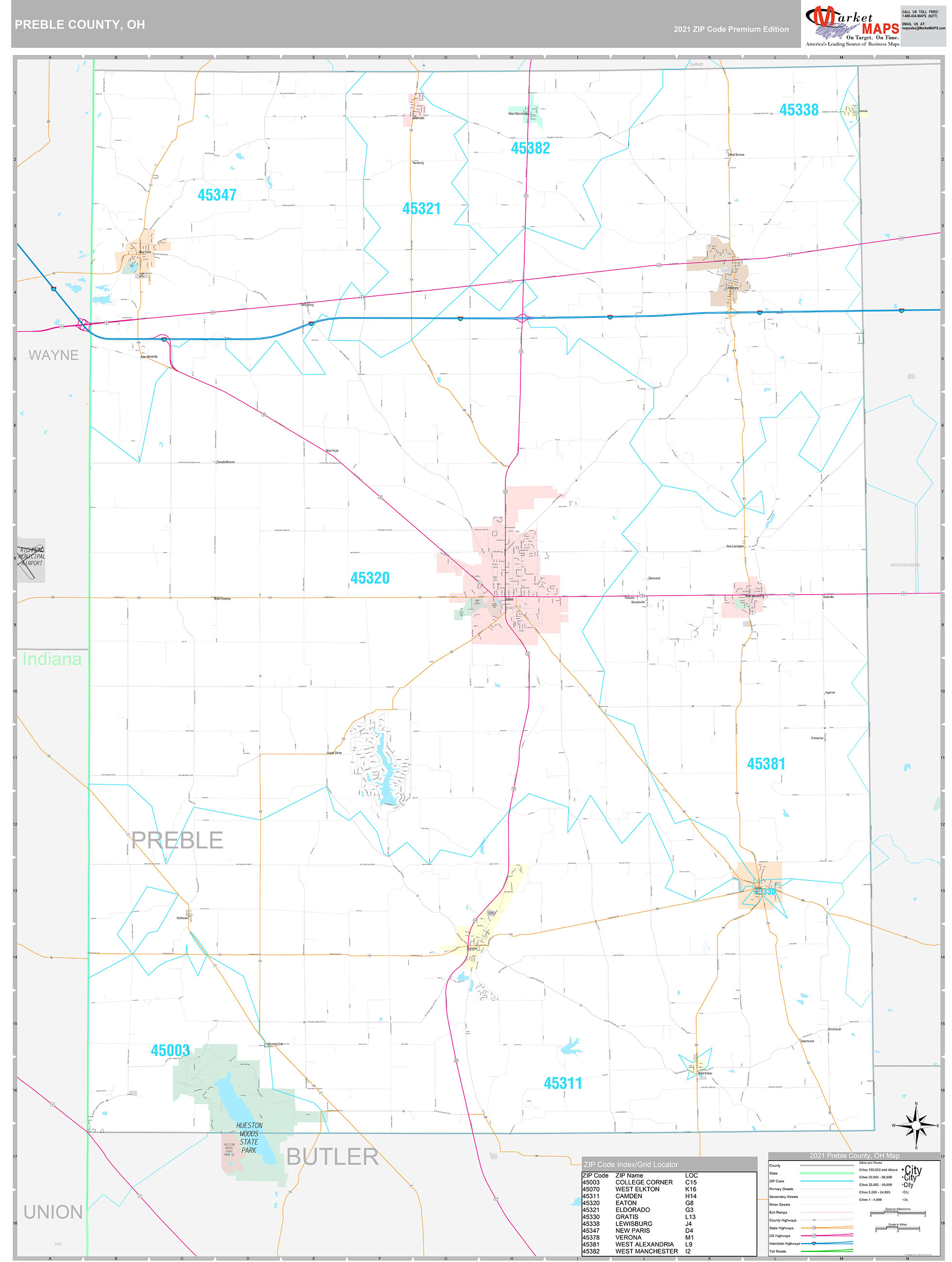 Preble County Oh Wall Map Premium Style By Marketmaps 4479