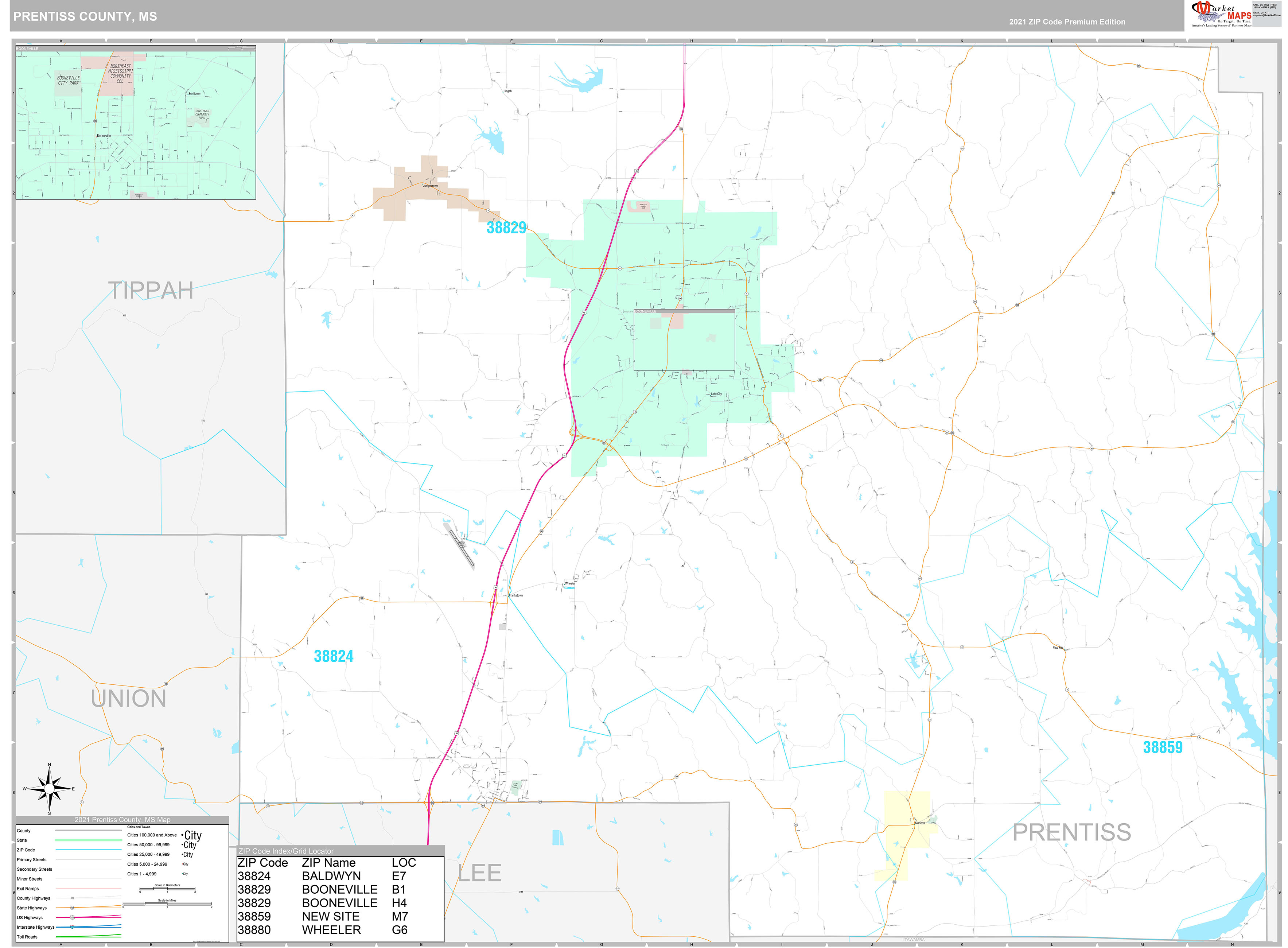 Prentiss County MS Wall Map Premium Style by MarketMAPS MapSales