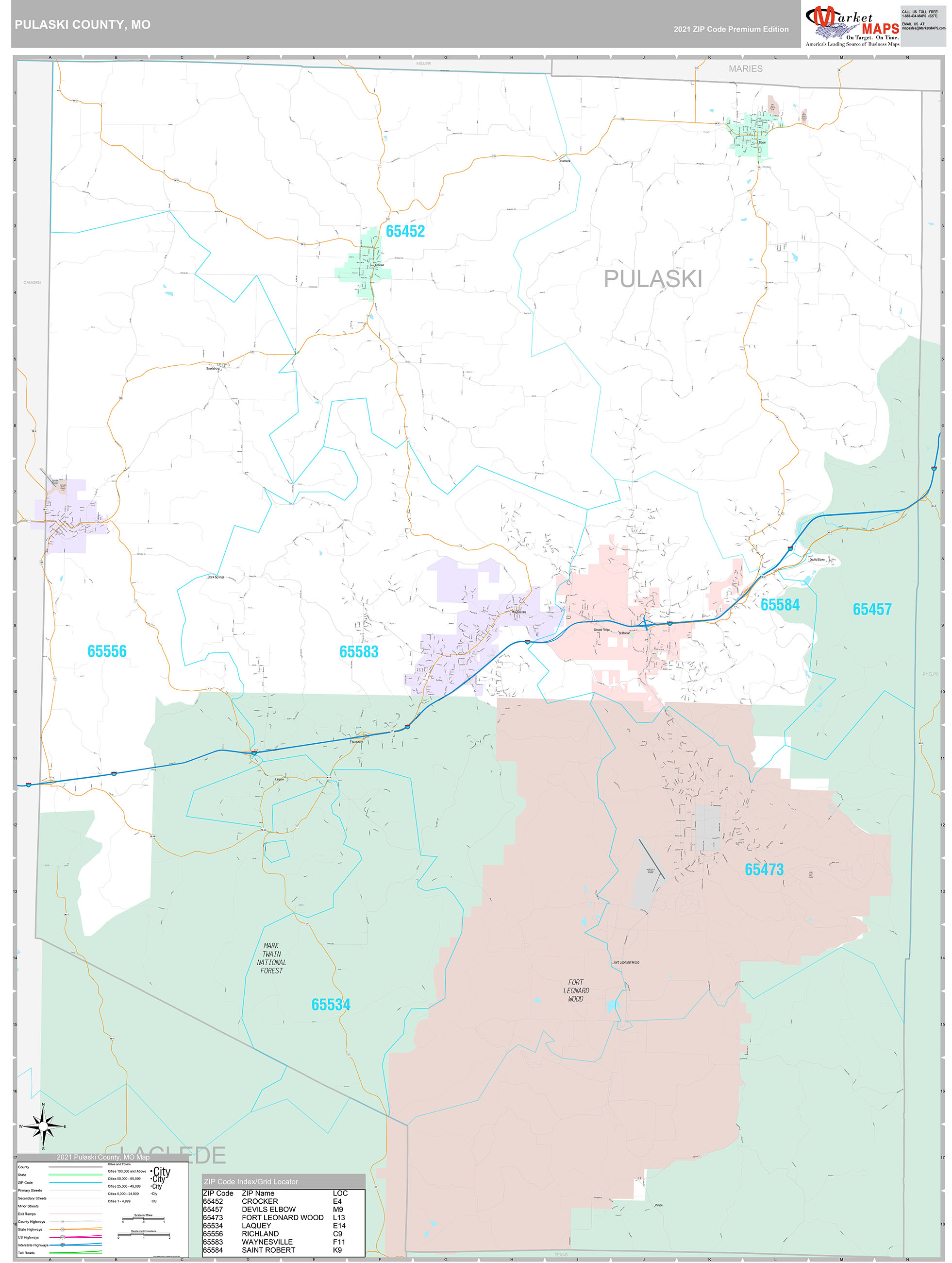 Pulaski County, MO Wall Map Premium Style by MarketMAPS