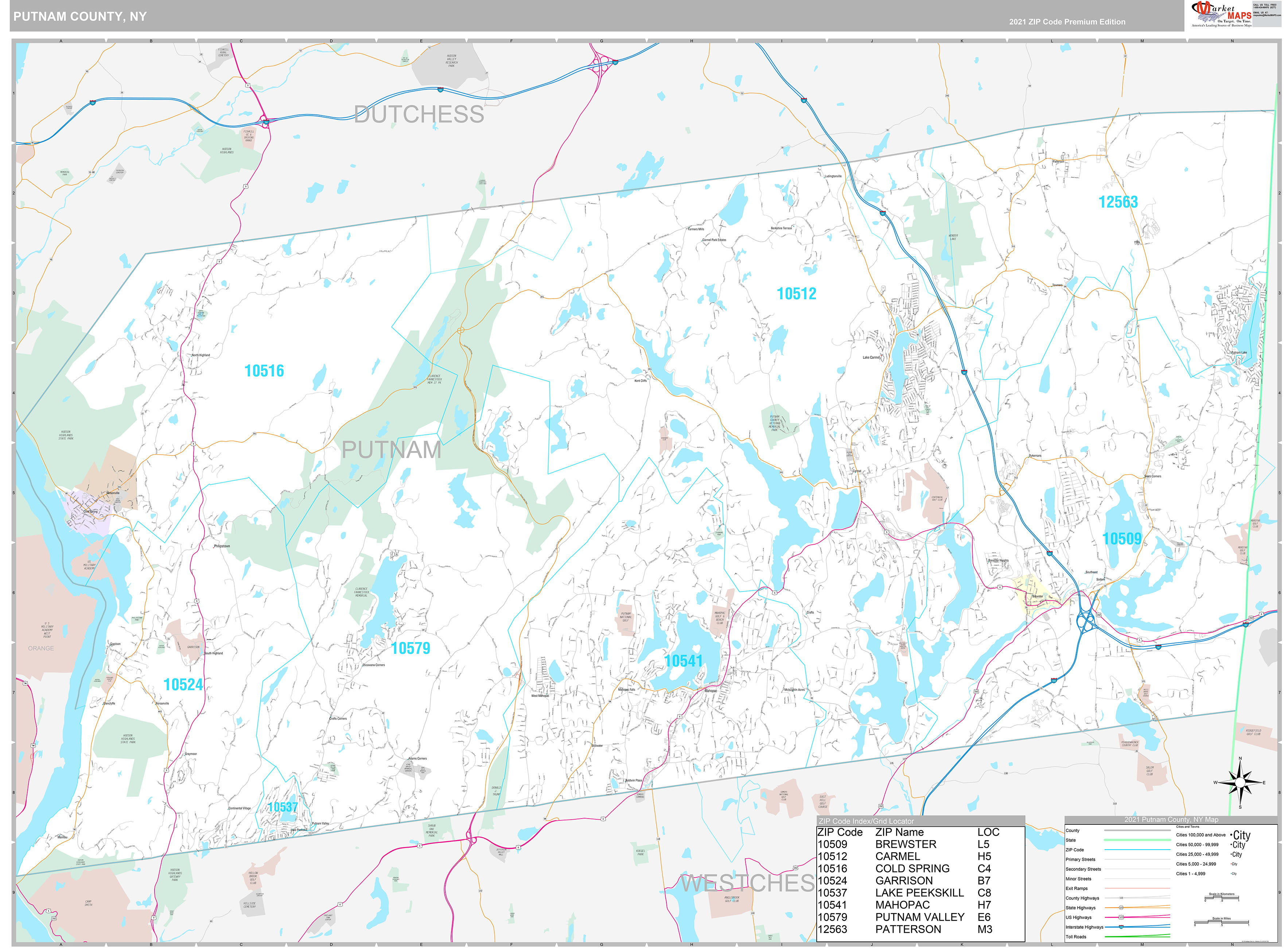 Putnam County, NY Wall Map Premium Style by MarketMAPS - MapSales