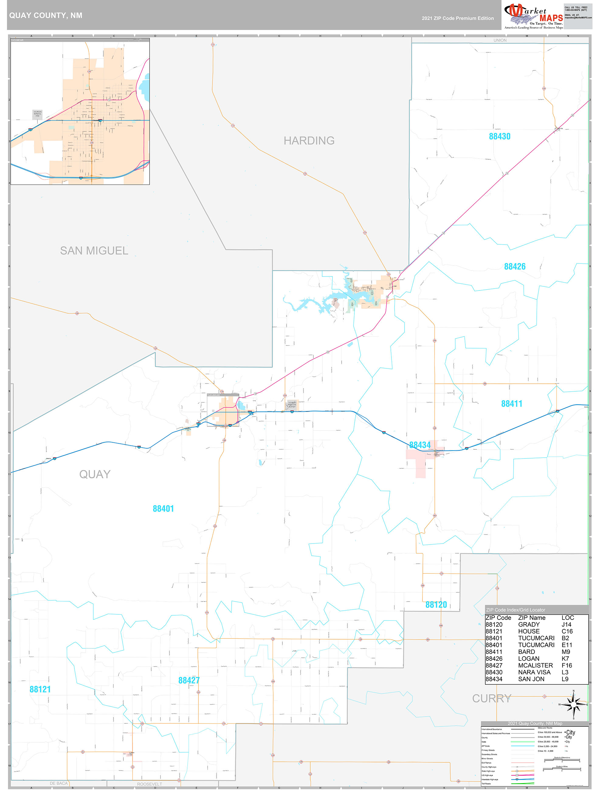 Quay County, NM Wall Map Premium Style by MarketMAPS MapSales