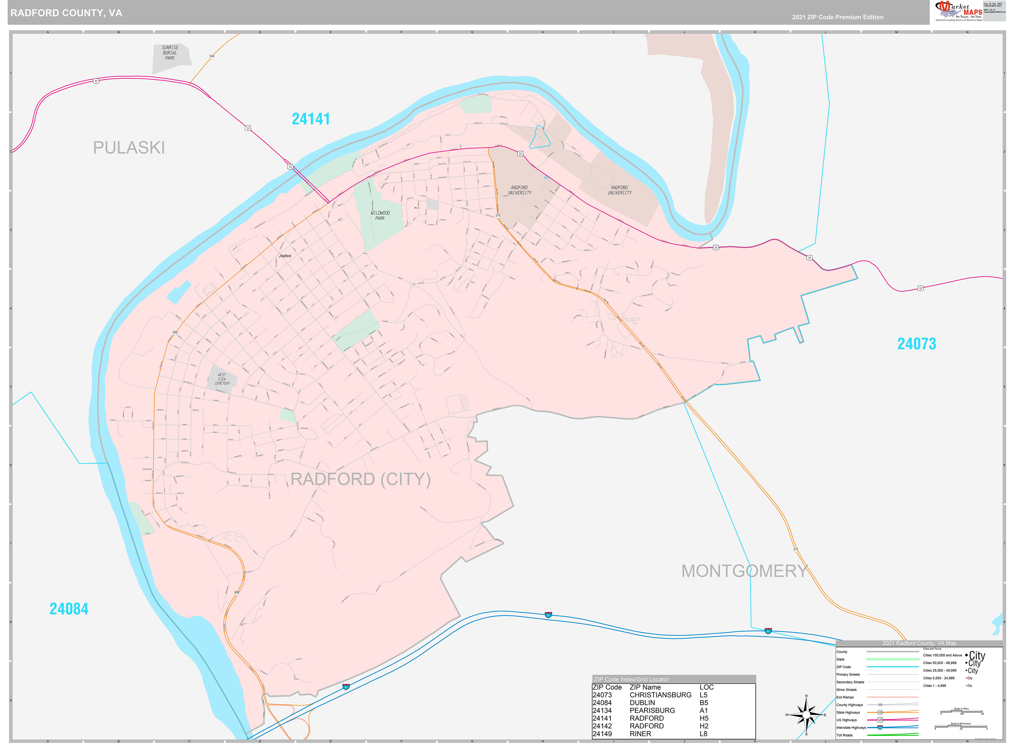 radford-county-va-wall-map-premium-style-by-marketmaps-mapsales